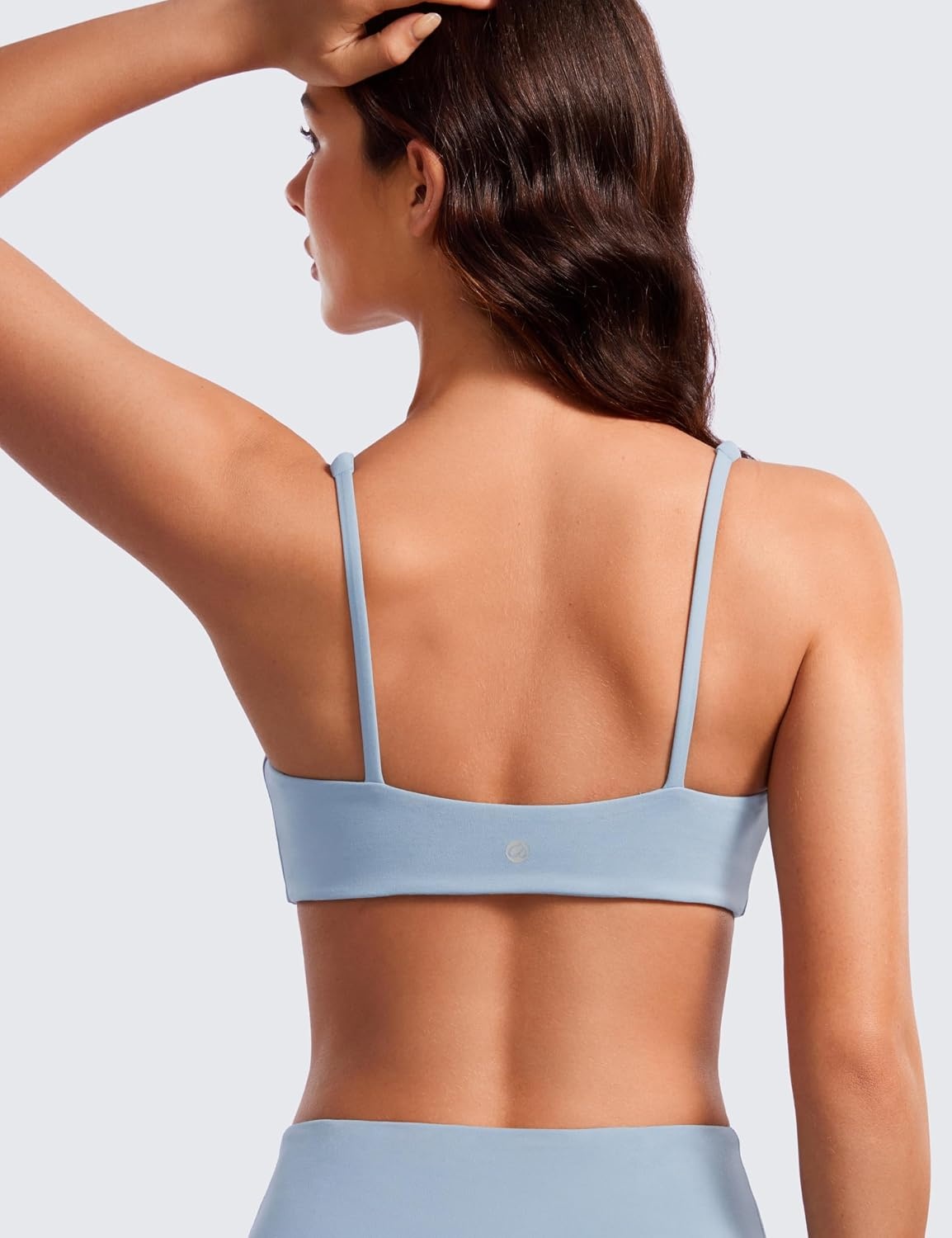 image:imageCRZ YOGA Butterluxe Square Neck Spaghetti Strap Sports Bras for Women Low Coverage Yoga Wireless Padded Cami Crop TopCambric Blue