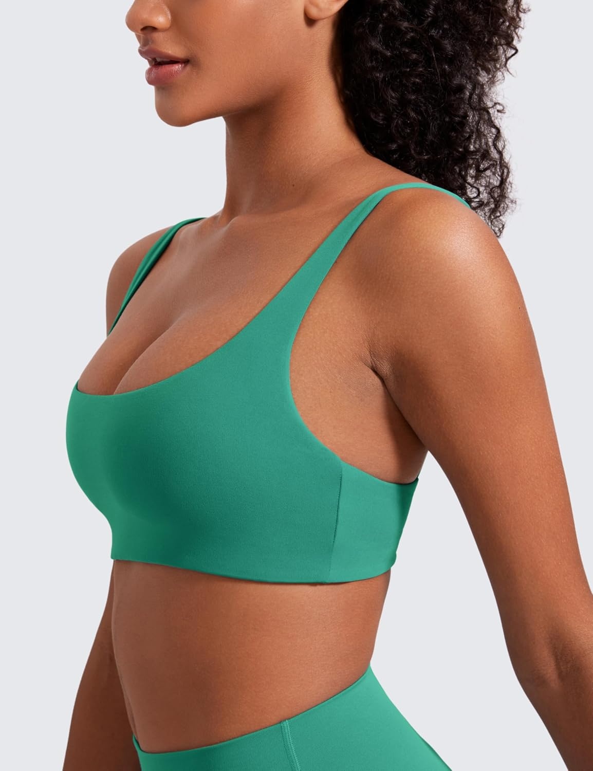 image:imageCRZ YOGA Butterluxe Square Neck Spaghetti Strap Sports Bras for Women Low Coverage Yoga Wireless Padded Cami Crop TopCascadia Green