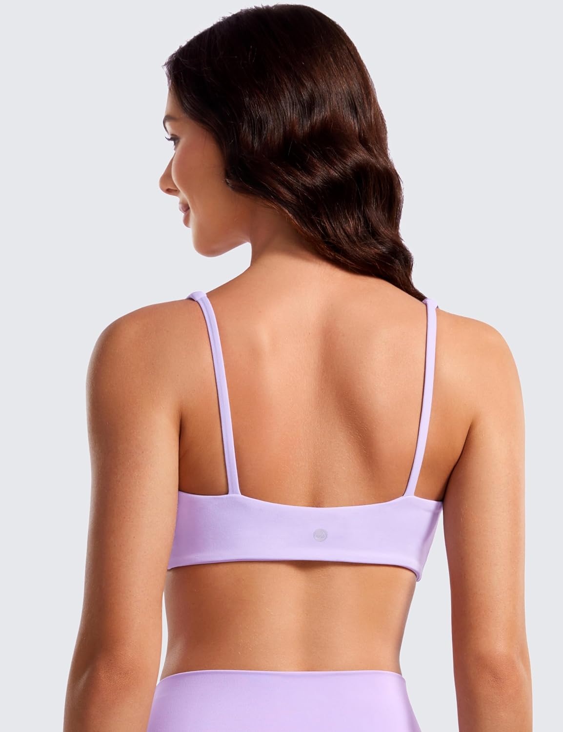 image:imageCRZ YOGA Butterluxe Square Neck Spaghetti Strap Sports Bras for Women Low Coverage Yoga Wireless Padded Cami Crop TopElfin Purple