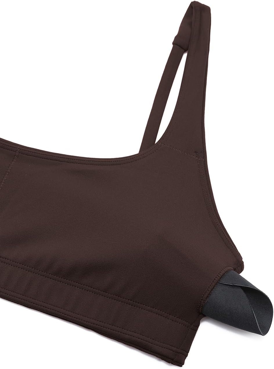 image:imageCRZ YOGA Butterluxe Square Neck Spaghetti Strap Sports Bras for Women Low Coverage Yoga Wireless Padded Cami Crop TopHot Fudge Brown