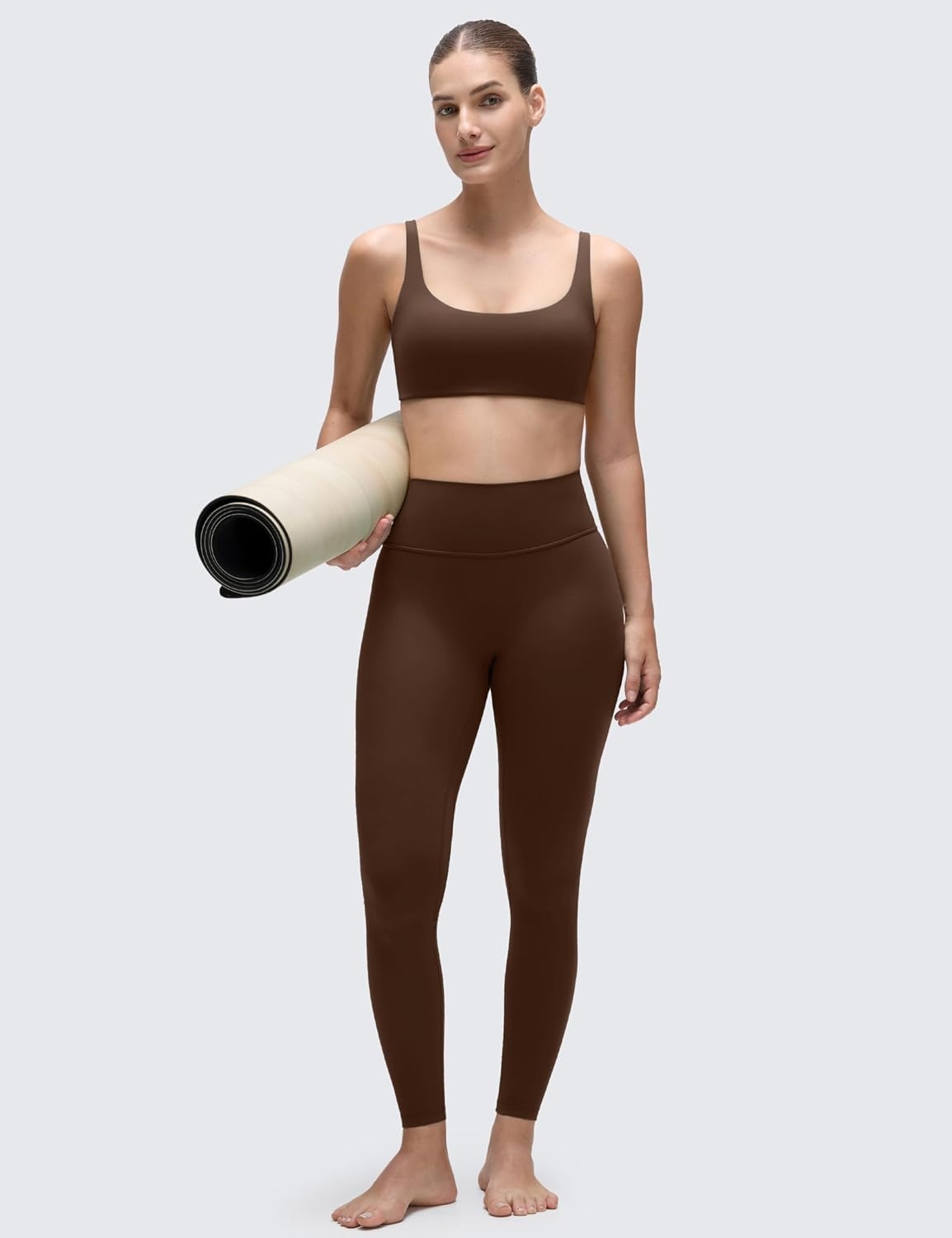 image:imageCRZ YOGA Butterluxe Square Neck Spaghetti Strap Sports Bras for Women Low Coverage Yoga Wireless Padded Cami Crop TopLava Brown