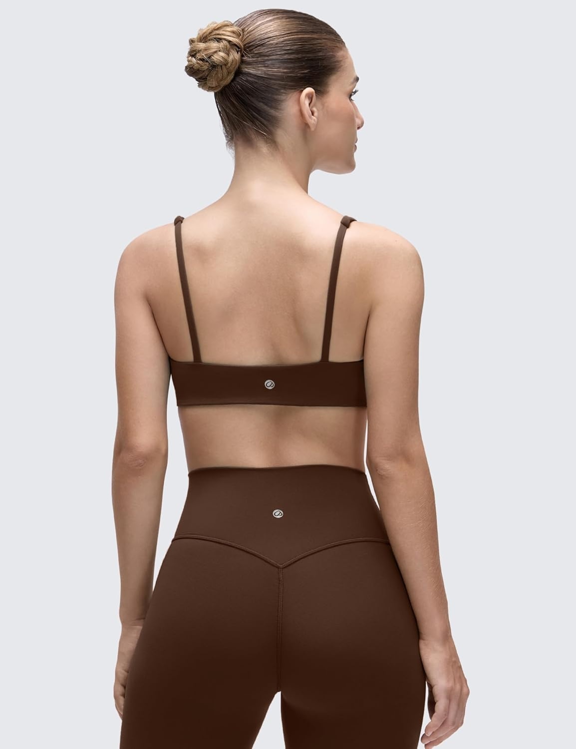 image:imageCRZ YOGA Butterluxe Square Neck Spaghetti Strap Sports Bras for Women Low Coverage Yoga Wireless Padded Cami Crop TopLava Brown