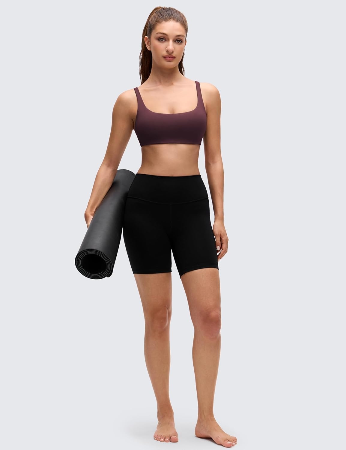 image:imageCRZ YOGA Butterluxe Square Neck Spaghetti Strap Sports Bras for Women Low Coverage Yoga Wireless Padded Cami Crop TopRipe Plum