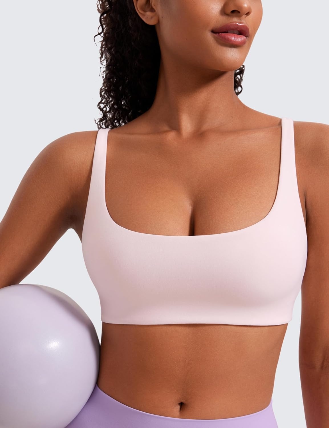 image:imageCRZ YOGA Butterluxe Square Neck Spaghetti Strap Sports Bras for Women Low Coverage Yoga Wireless Padded Cami Crop TopStrawberry Pink