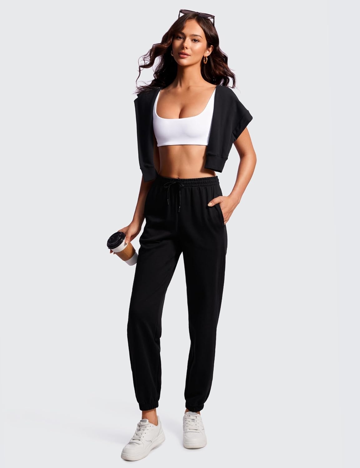 image:imageCRZ YOGA Butterluxe Square Neck Spaghetti Strap Sports Bras for Women Low Coverage Yoga Wireless Padded Cami Crop TopWhite