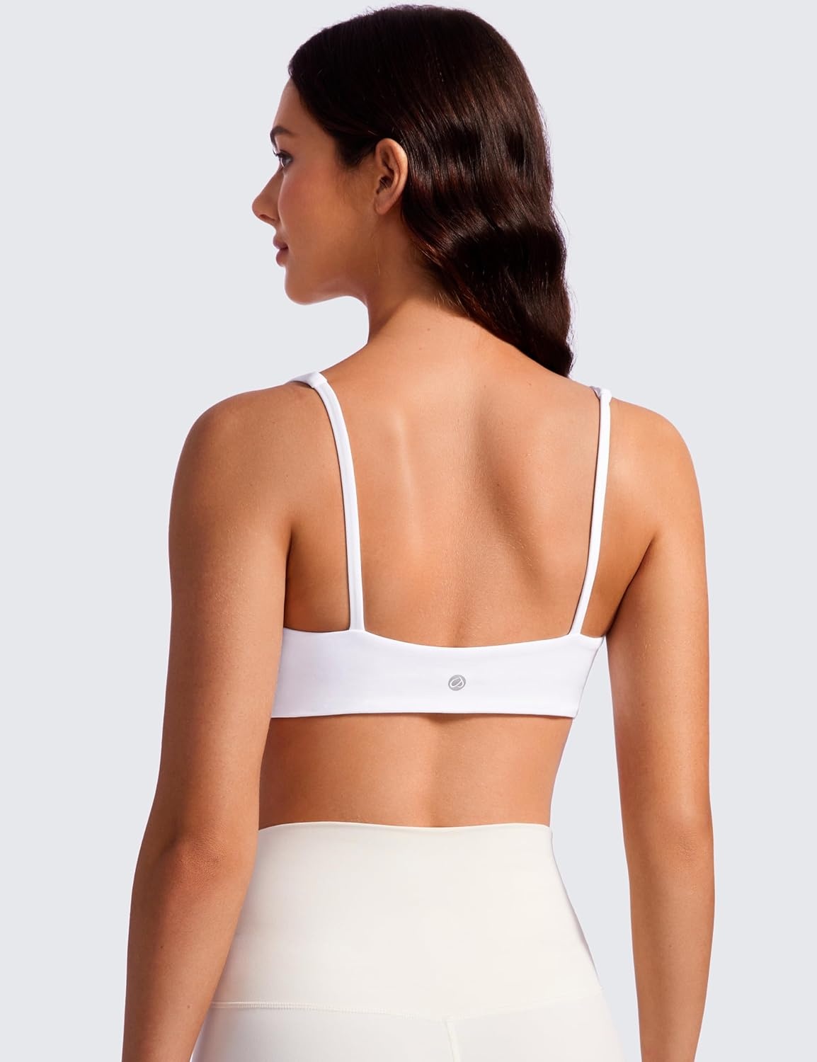 image:imageCRZ YOGA Butterluxe Square Neck Spaghetti Strap Sports Bras for Women Low Coverage Yoga Wireless Padded Cami Crop TopWhite