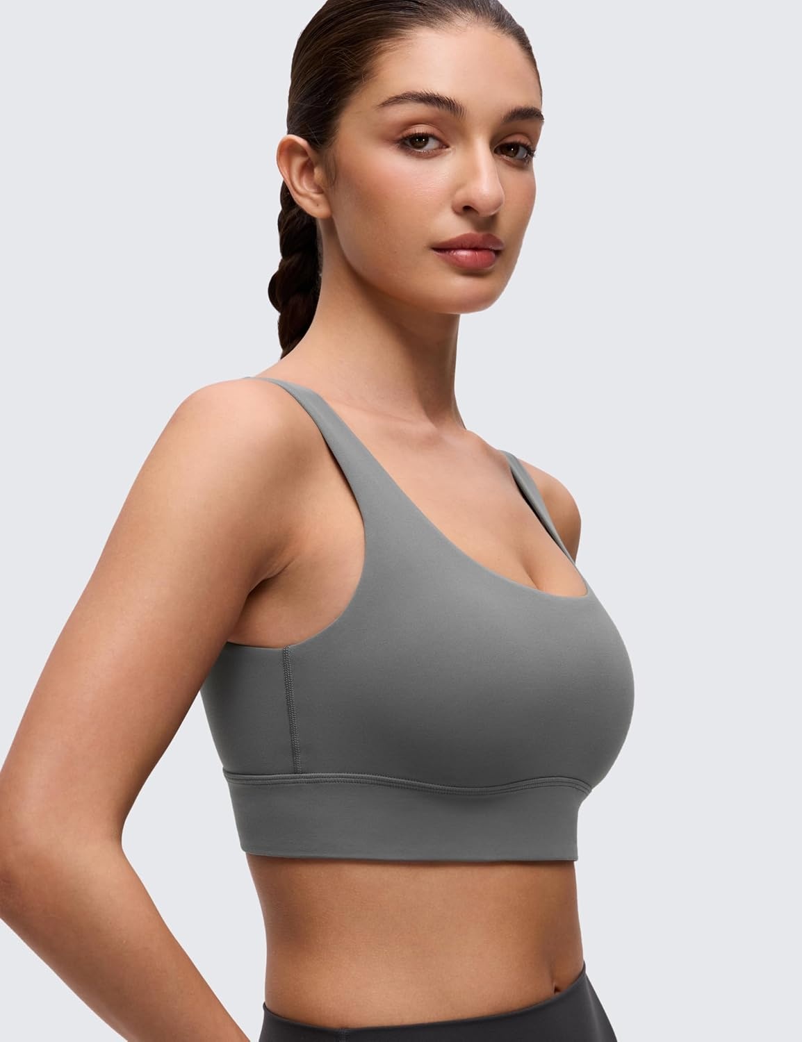 image:imageCRZ YOGA Butterluxe U Back Longline Sports Bras for Women Scoop Neck Padded Yoga Workout Crop Top with Built in PadsAsh Grey