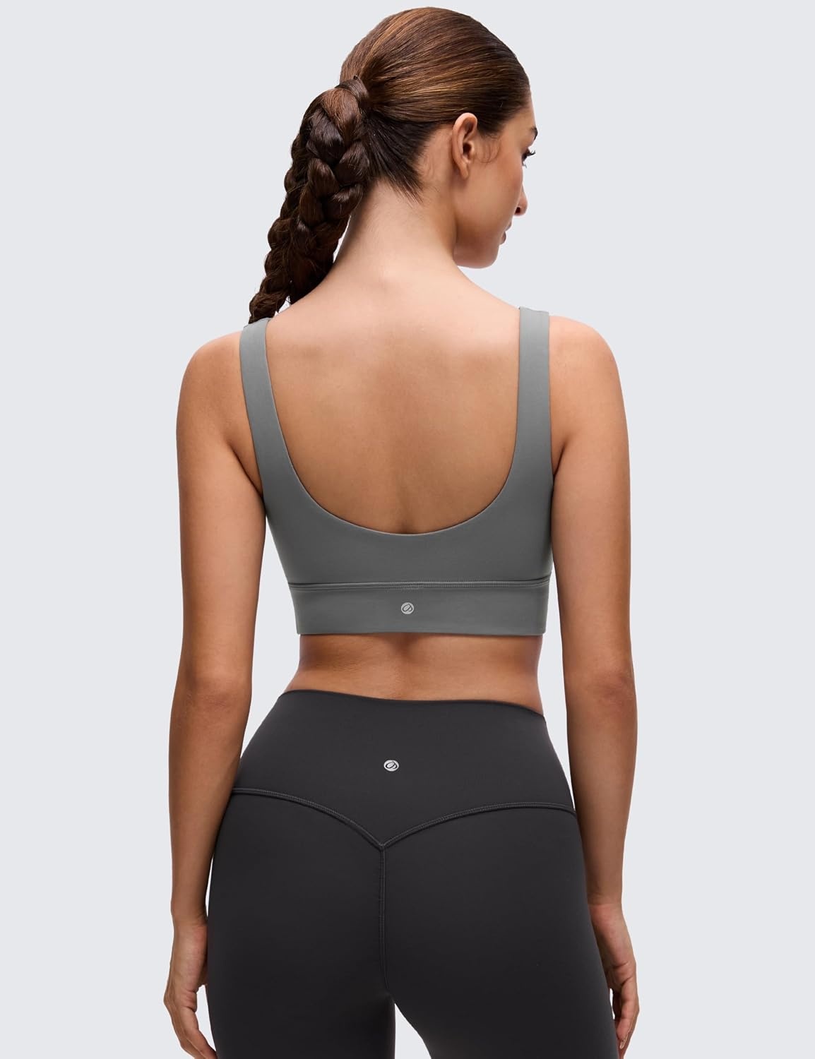 image:imageCRZ YOGA Butterluxe U Back Longline Sports Bras for Women Scoop Neck Padded Yoga Workout Crop Top with Built in PadsAsh Grey