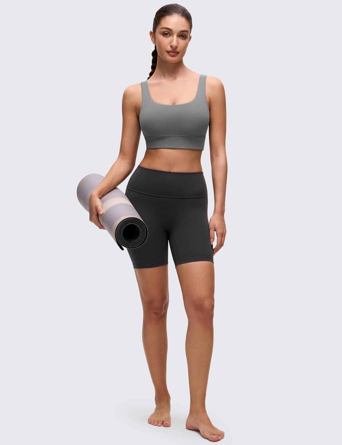 image:imageCRZ YOGA Butterluxe U Back Longline Sports Bras for Women Scoop Neck Padded Yoga Workout Crop Top with Built in PadsAsh Grey