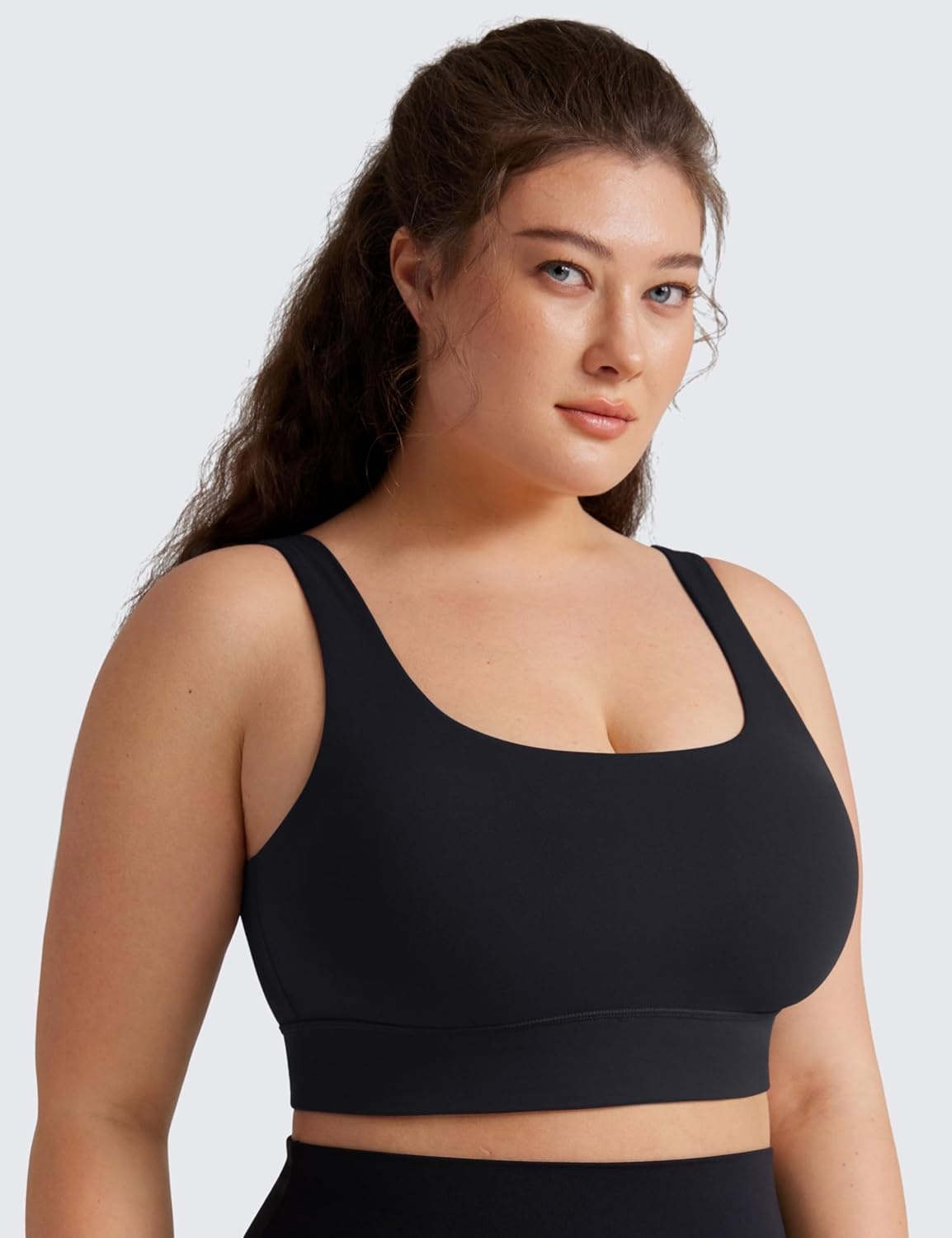 image:imageCRZ YOGA Butterluxe U Back Longline Sports Bras for Women Scoop Neck Padded Yoga Workout Crop Top with Built in PadsBlack