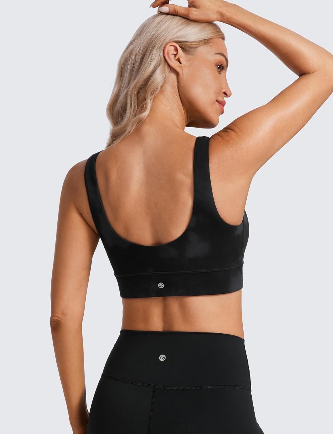 image:imageCRZ YOGA Butterluxe U Back Longline Sports Bras for Women Scoop Neck Padded Yoga Workout Crop Top with Built in PadsBlack Tie Dye Flowers