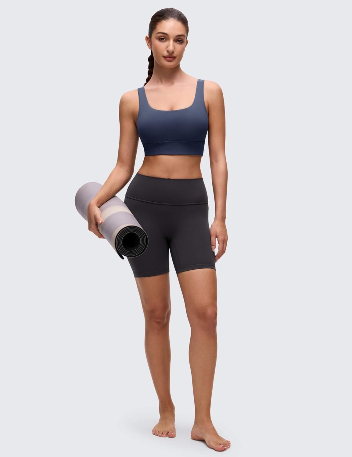 image:imageCRZ YOGA Butterluxe U Back Longline Sports Bras for Women Scoop Neck Padded Yoga Workout Crop Top with Built in PadsClub Blue