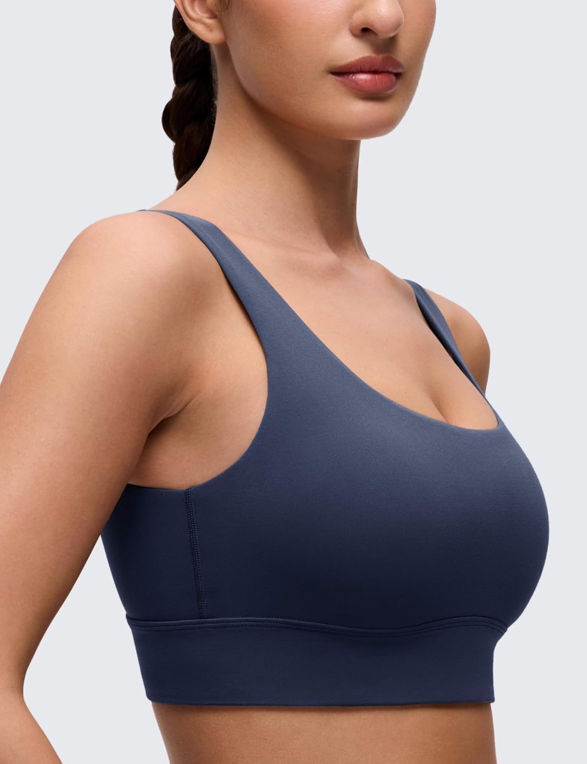 image:imageCRZ YOGA Butterluxe U Back Longline Sports Bras for Women Scoop Neck Padded Yoga Workout Crop Top with Built in PadsClub Blue