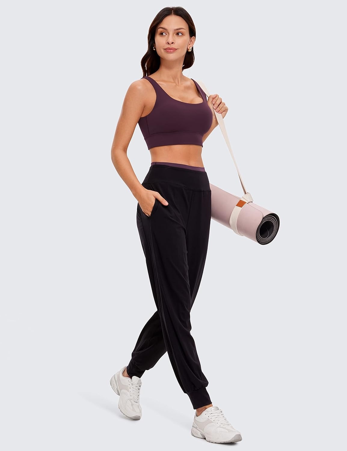 image:imageCRZ YOGA Butterluxe U Back Longline Sports Bras for Women Scoop Neck Padded Yoga Workout Crop Top with Built in PadsDeep Purple