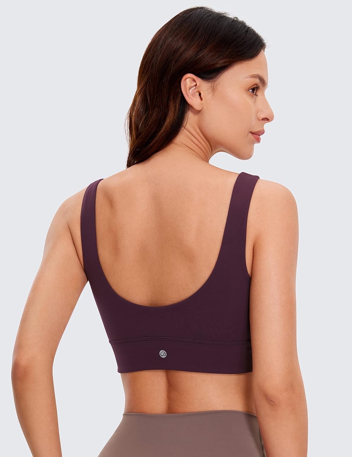 image:imageCRZ YOGA Butterluxe U Back Longline Sports Bras for Women Scoop Neck Padded Yoga Workout Crop Top with Built in PadsDeep Purple