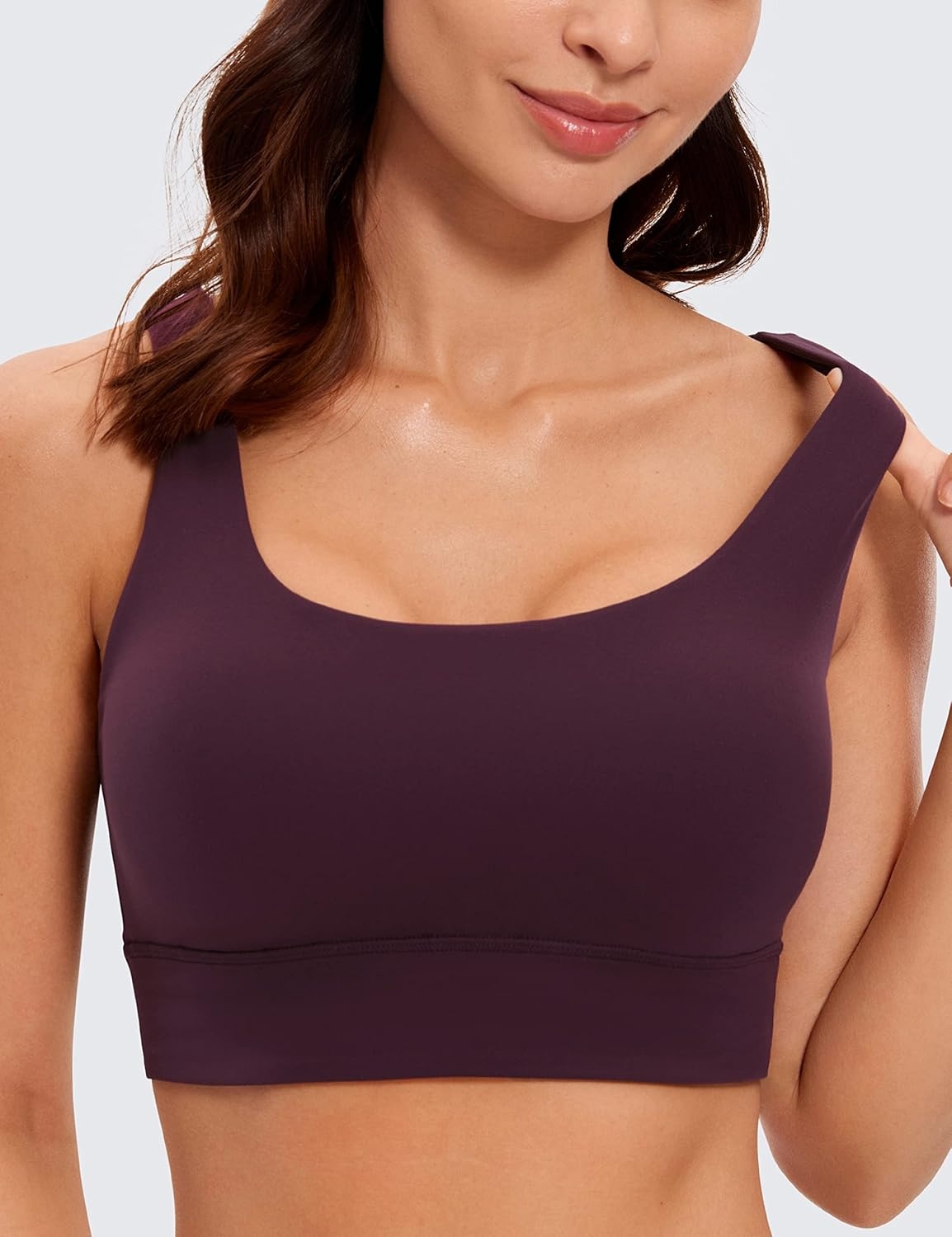 image:imageCRZ YOGA Butterluxe U Back Longline Sports Bras for Women Scoop Neck Padded Yoga Workout Crop Top with Built in PadsDeep Purple