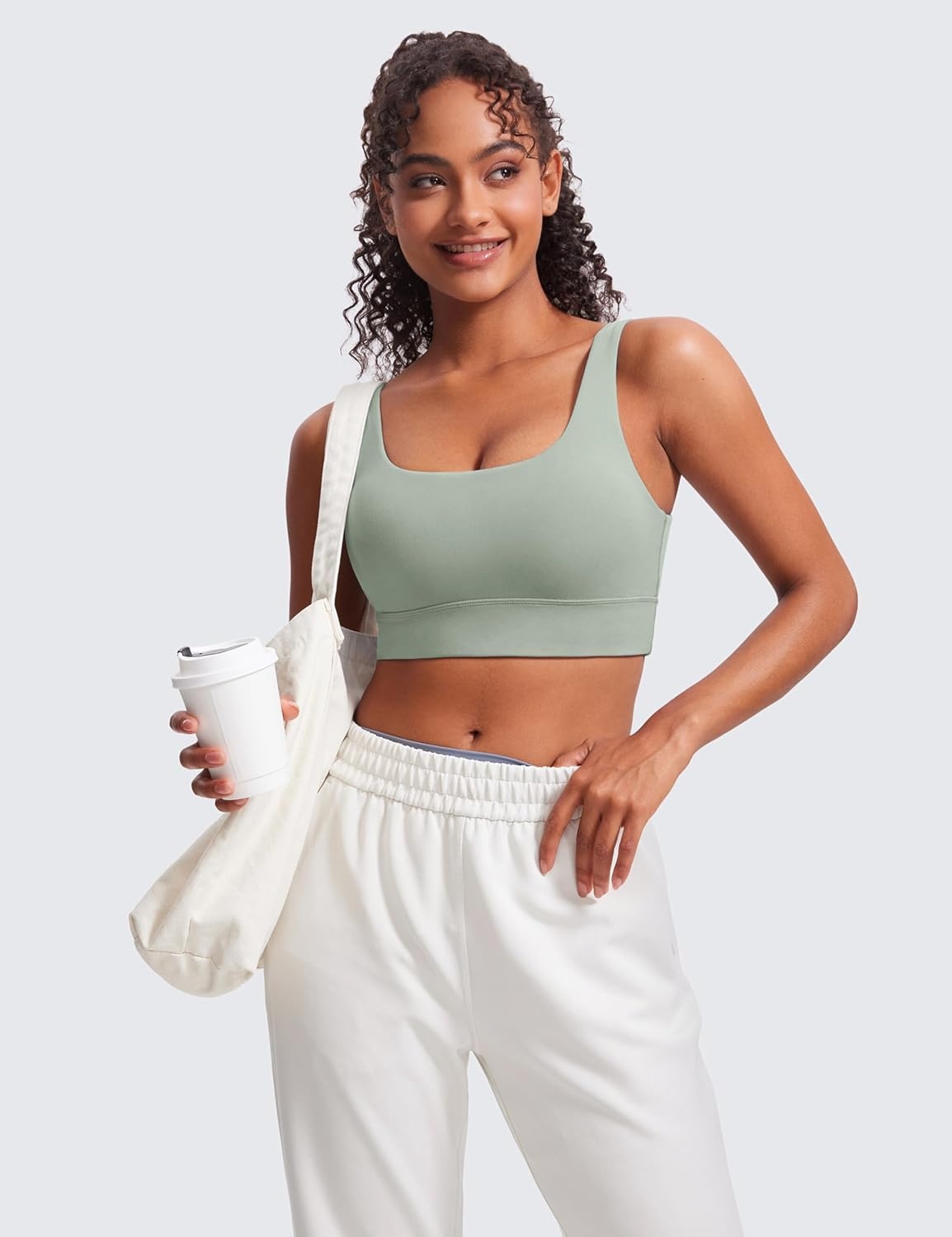 image:imageCRZ YOGA Butterluxe U Back Longline Sports Bras for Women Scoop Neck Padded Yoga Workout Crop Top with Built in PadsGreen Palm Court