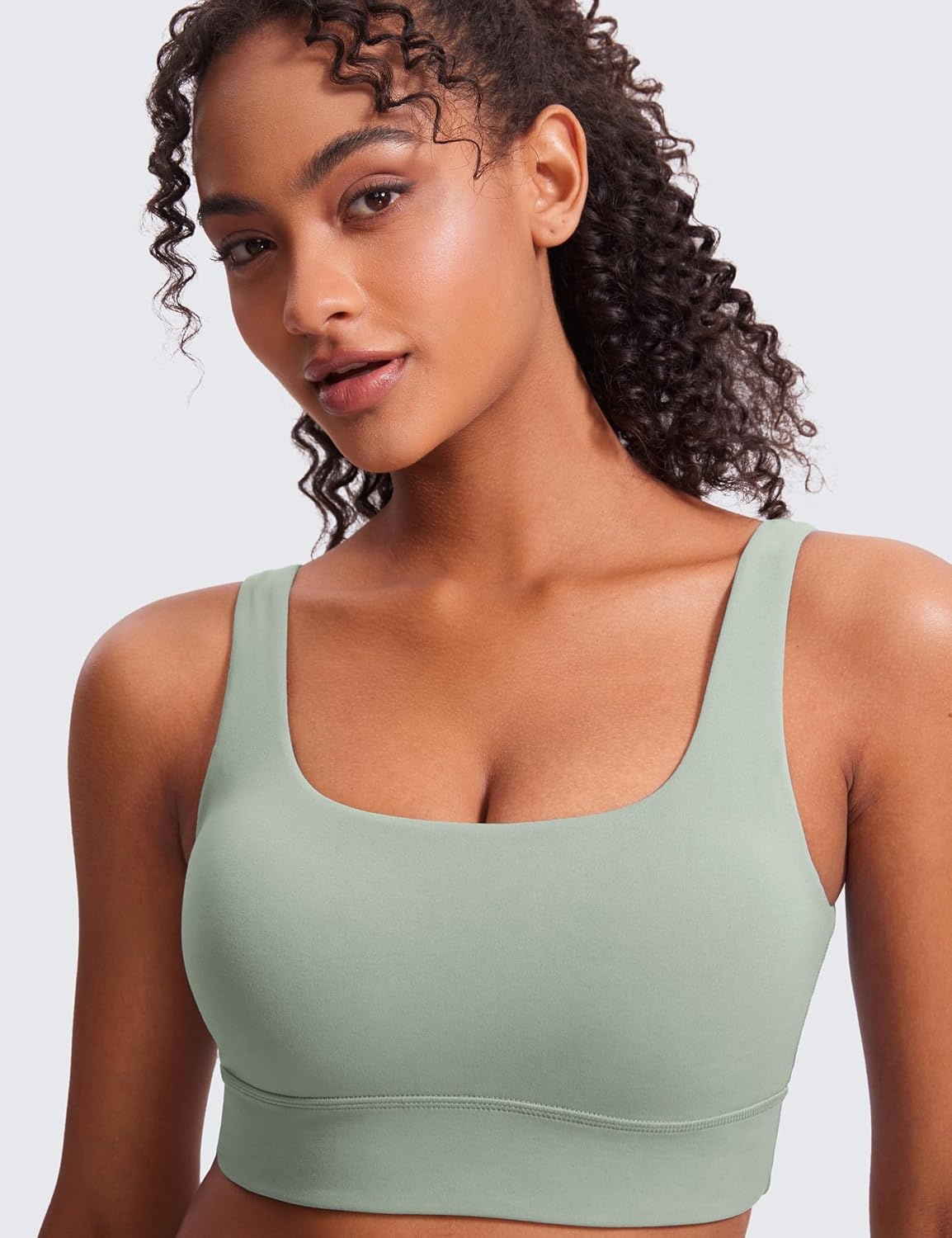 image:imageCRZ YOGA Butterluxe U Back Longline Sports Bras for Women Scoop Neck Padded Yoga Workout Crop Top with Built in PadsGreen Palm Court