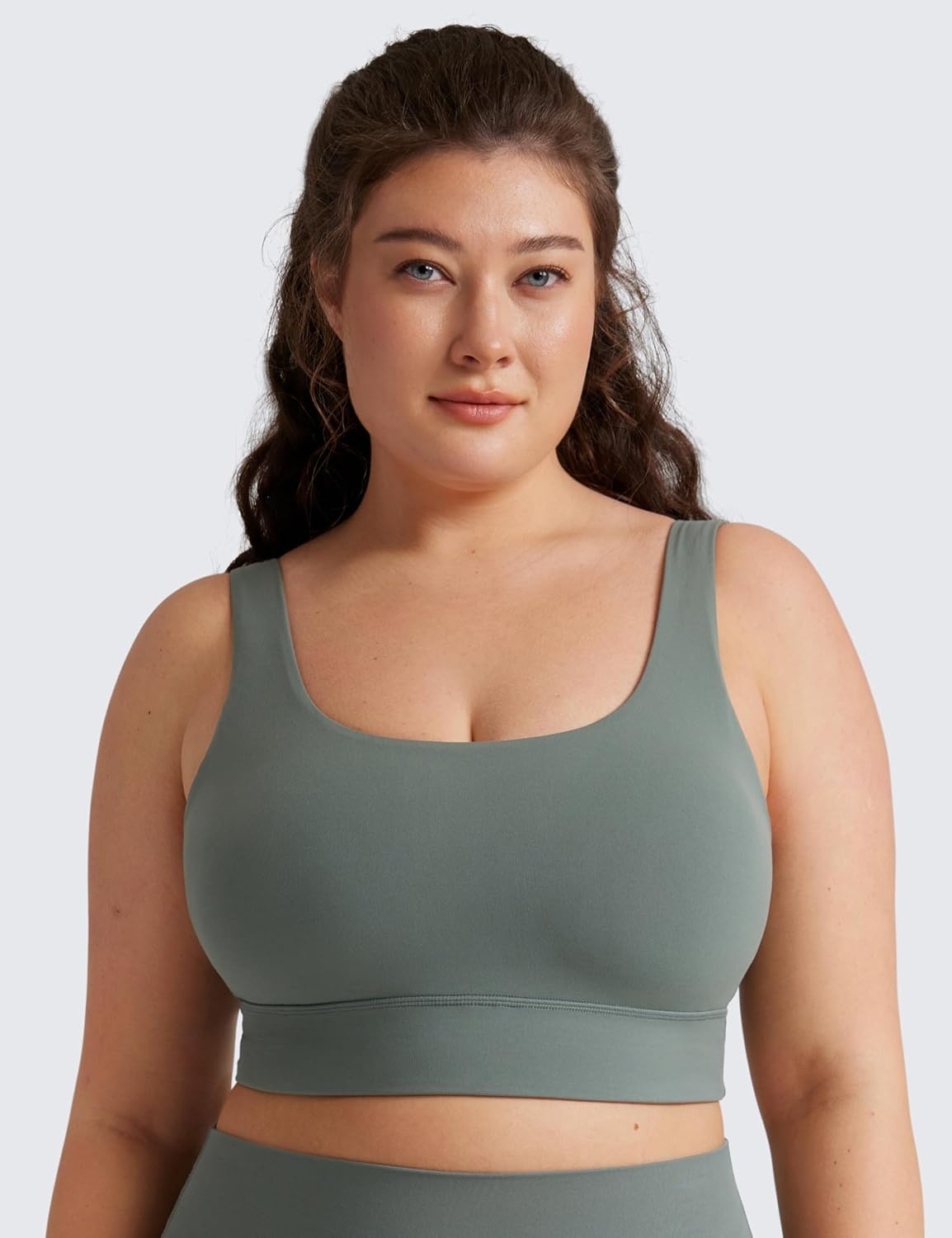 image:imageCRZ YOGA Butterluxe U Back Longline Sports Bras for Women Scoop Neck Padded Yoga Workout Crop Top with Built in PadsGrey Sage