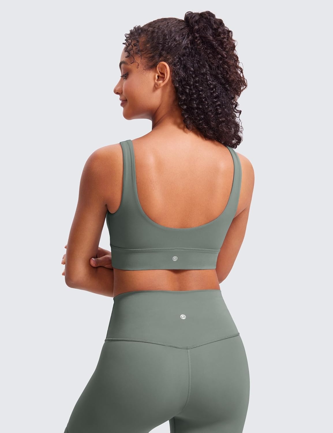 image:imageCRZ YOGA Butterluxe U Back Longline Sports Bras for Women Scoop Neck Padded Yoga Workout Crop Top with Built in PadsGrey Sage