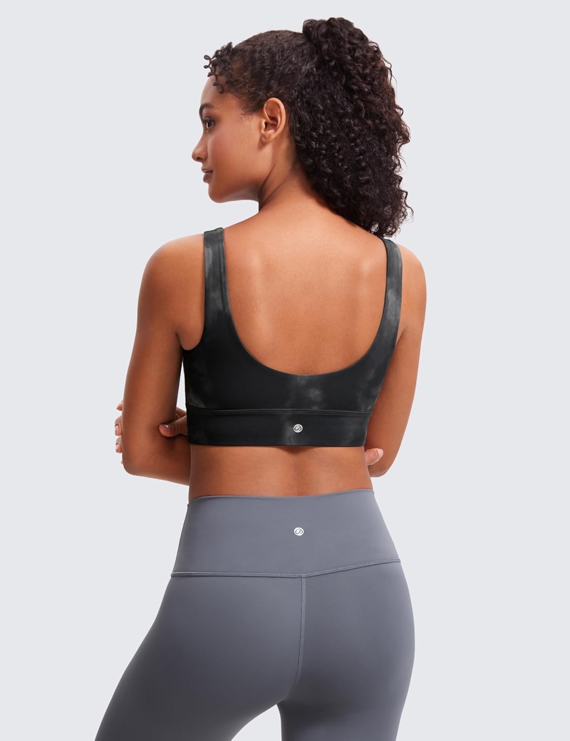image:imageCRZ YOGA Butterluxe U Back Longline Sports Bras for Women Scoop Neck Padded Yoga Workout Crop Top with Built in PadsGrey Tie Dye Flowers