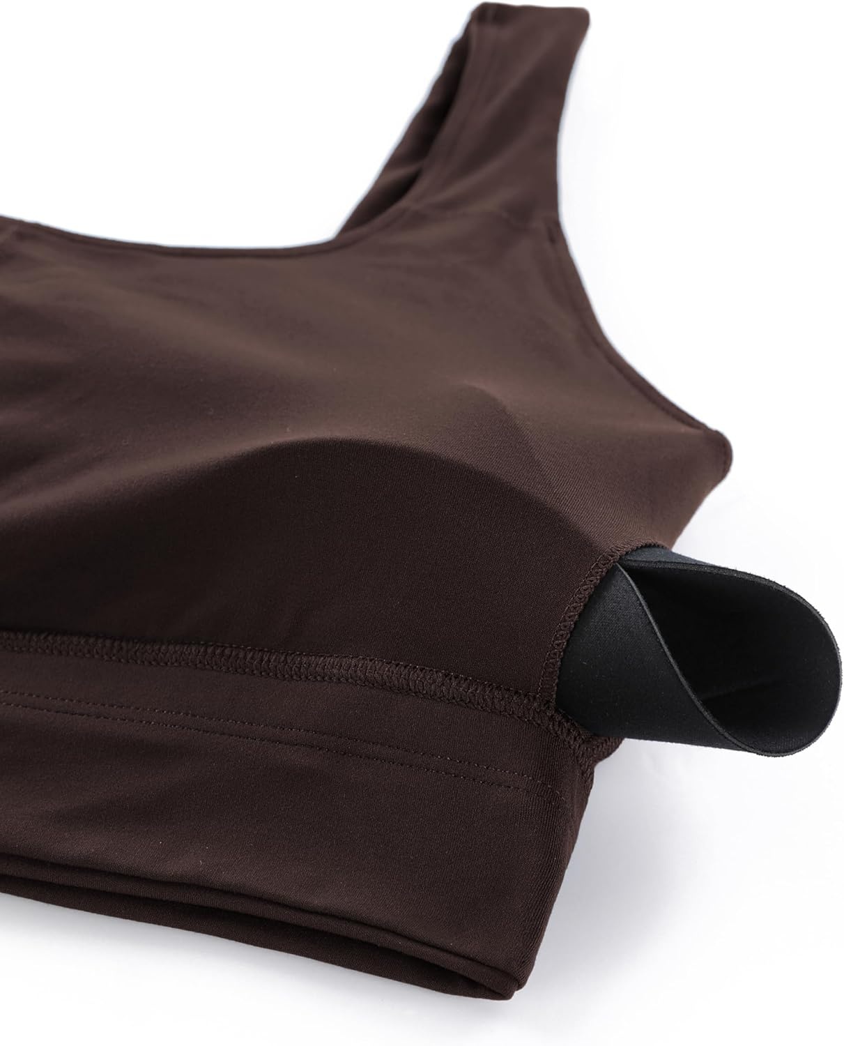 image:imageCRZ YOGA Butterluxe U Back Longline Sports Bras for Women Scoop Neck Padded Yoga Workout Crop Top with Built in PadsHot Fudge Brown