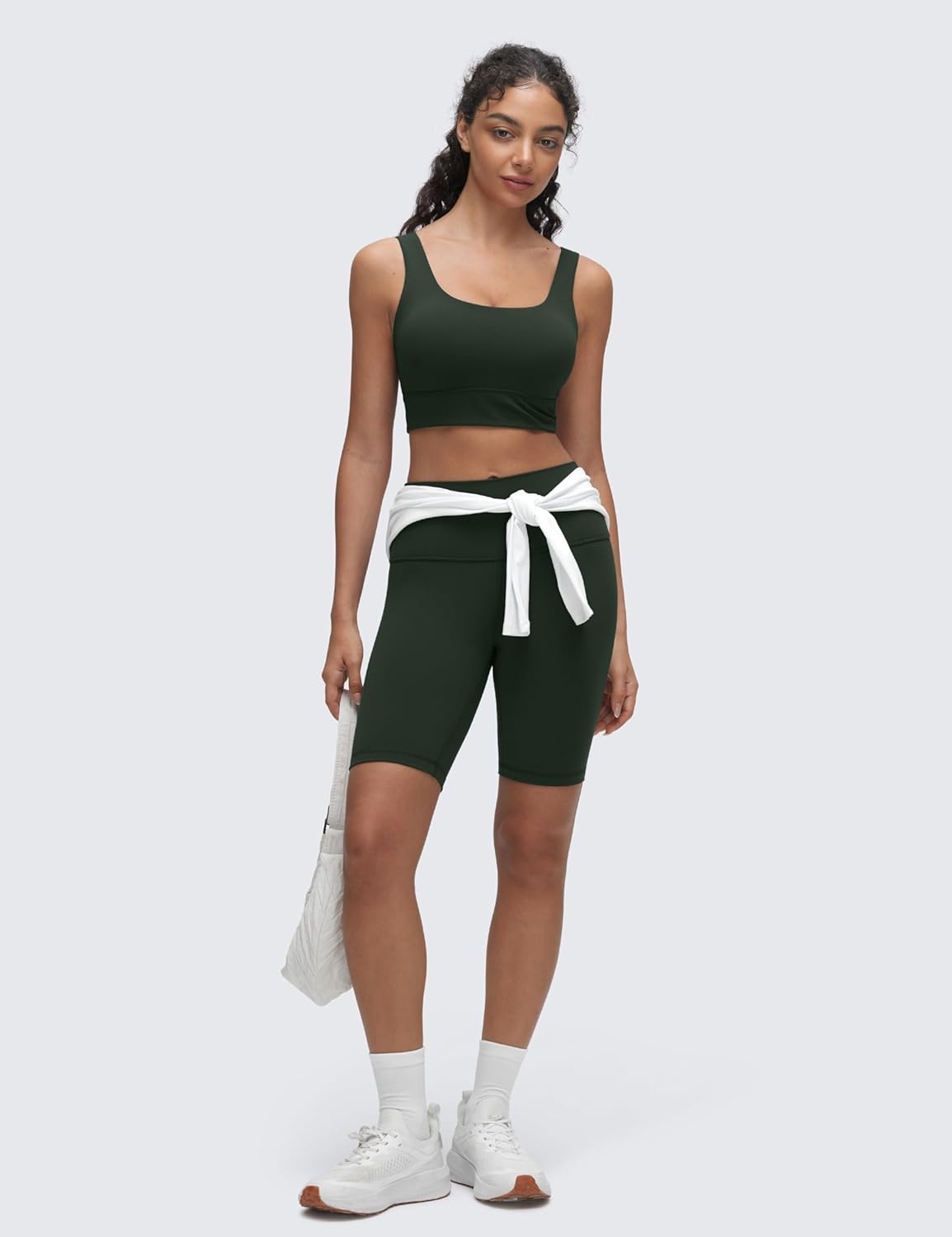 image:imageCRZ YOGA Butterluxe U Back Longline Sports Bras for Women Scoop Neck Padded Yoga Workout Crop Top with Built in PadsLegend Green