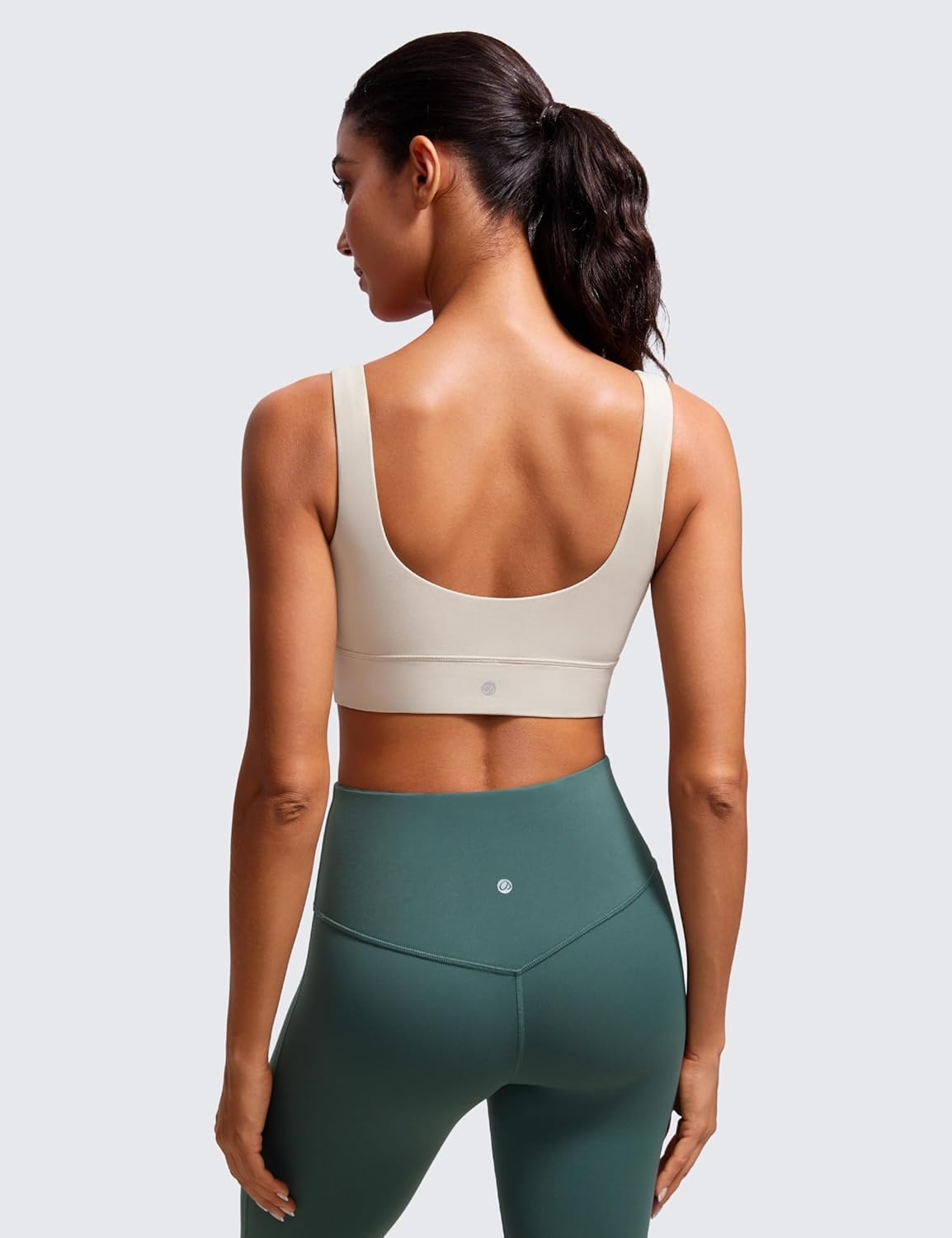 image:imageCRZ YOGA Butterluxe U Back Longline Sports Bras for Women Scoop Neck Padded Yoga Workout Crop Top with Built in PadsMojave Tan