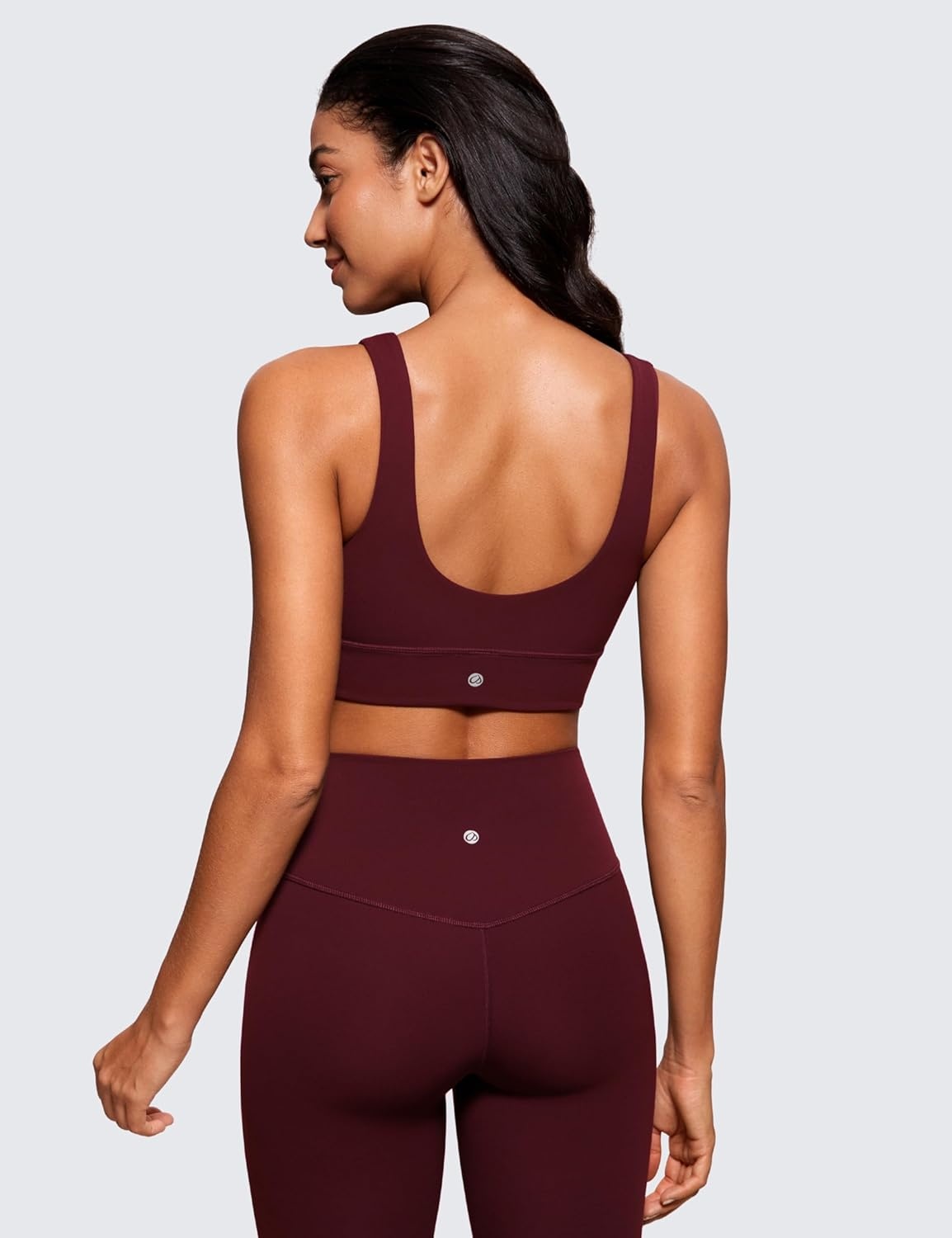 image:imageCRZ YOGA Butterluxe U Back Longline Sports Bras for Women Scoop Neck Padded Yoga Workout Crop Top with Built in PadsRed Merlot
