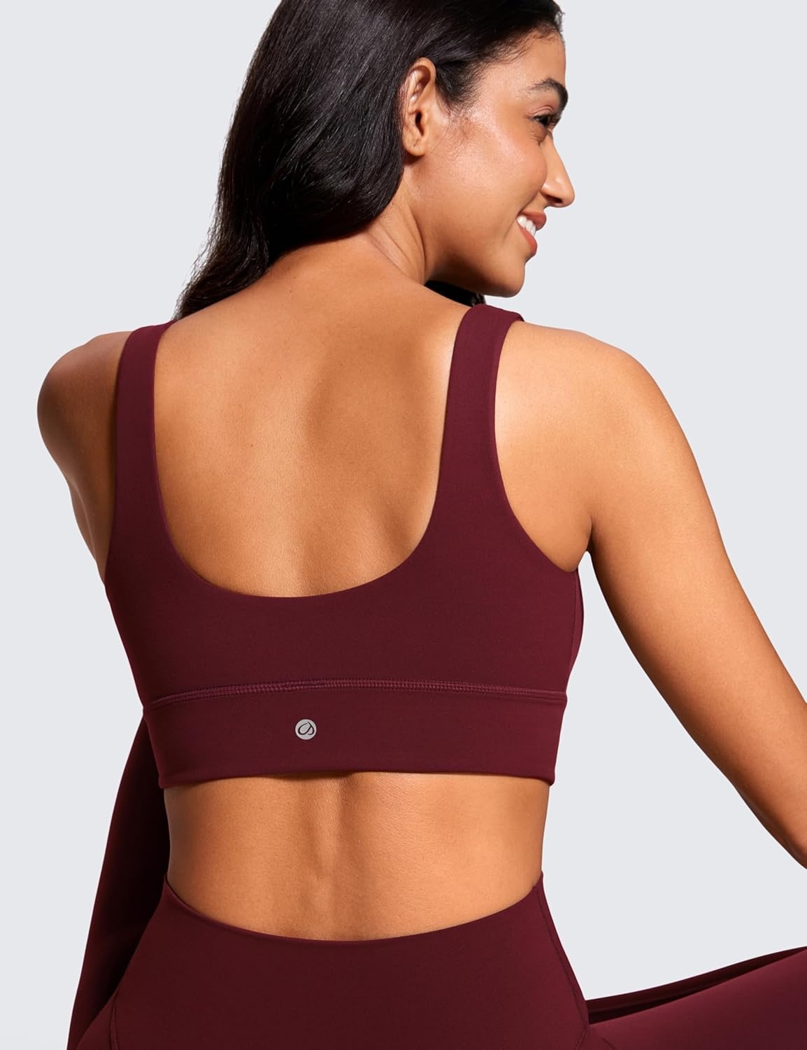 image:imageCRZ YOGA Butterluxe U Back Longline Sports Bras for Women Scoop Neck Padded Yoga Workout Crop Top with Built in PadsRed Merlot