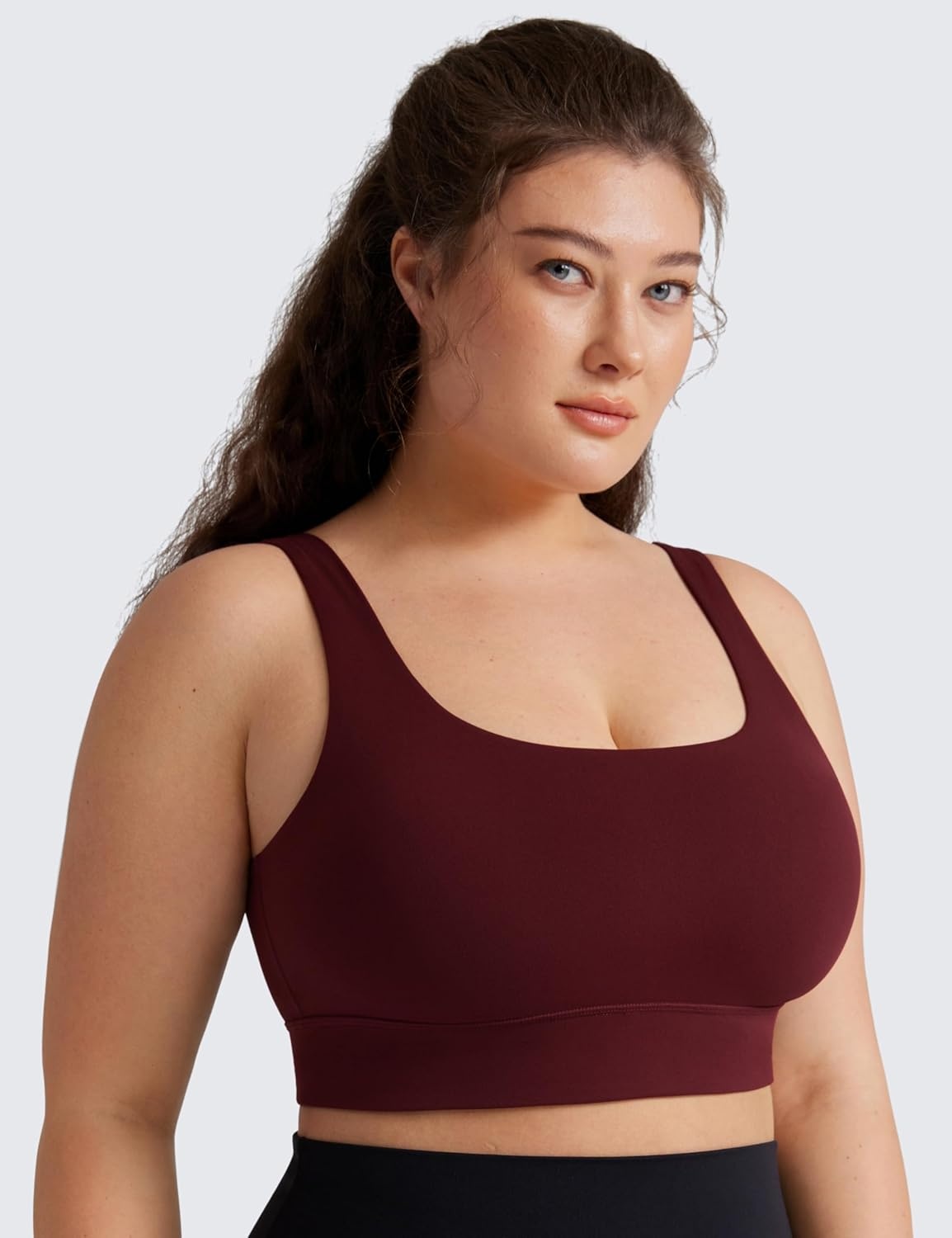 image:imageCRZ YOGA Butterluxe U Back Longline Sports Bras for Women Scoop Neck Padded Yoga Workout Crop Top with Built in PadsRed Merlot