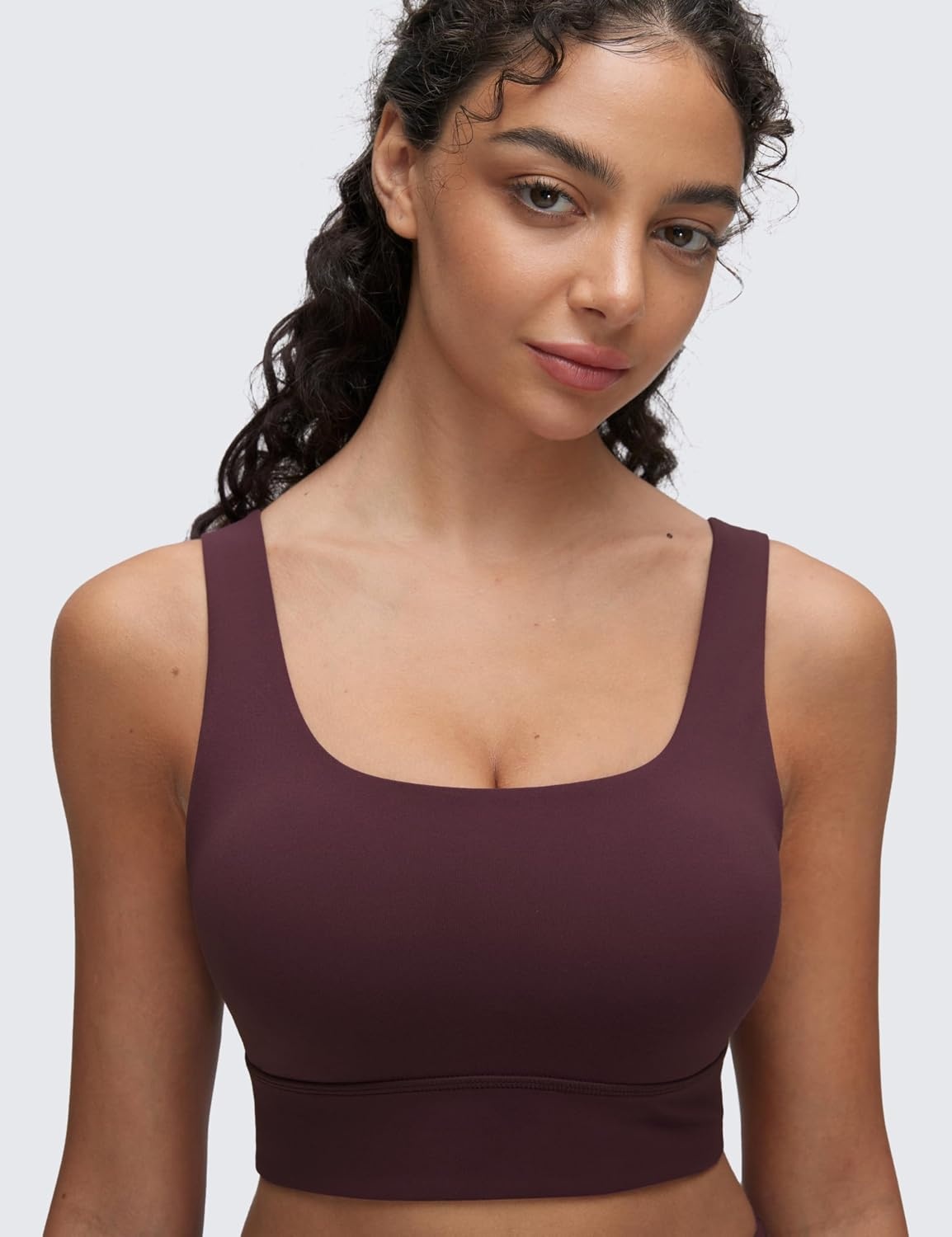 image:imageCRZ YOGA Butterluxe U Back Longline Sports Bras for Women Scoop Neck Padded Yoga Workout Crop Top with Built in PadsRipe Plum