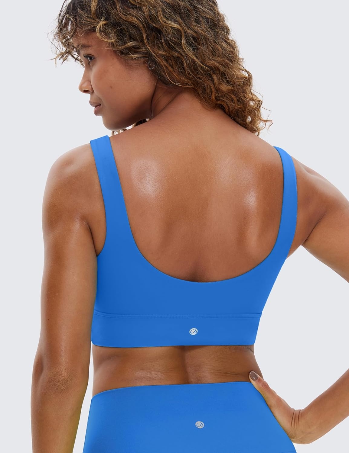 image:imageCRZ YOGA Butterluxe U Back Longline Sports Bras for Women Scoop Neck Padded Yoga Workout Crop Top with Built in PadsSparkle Blue