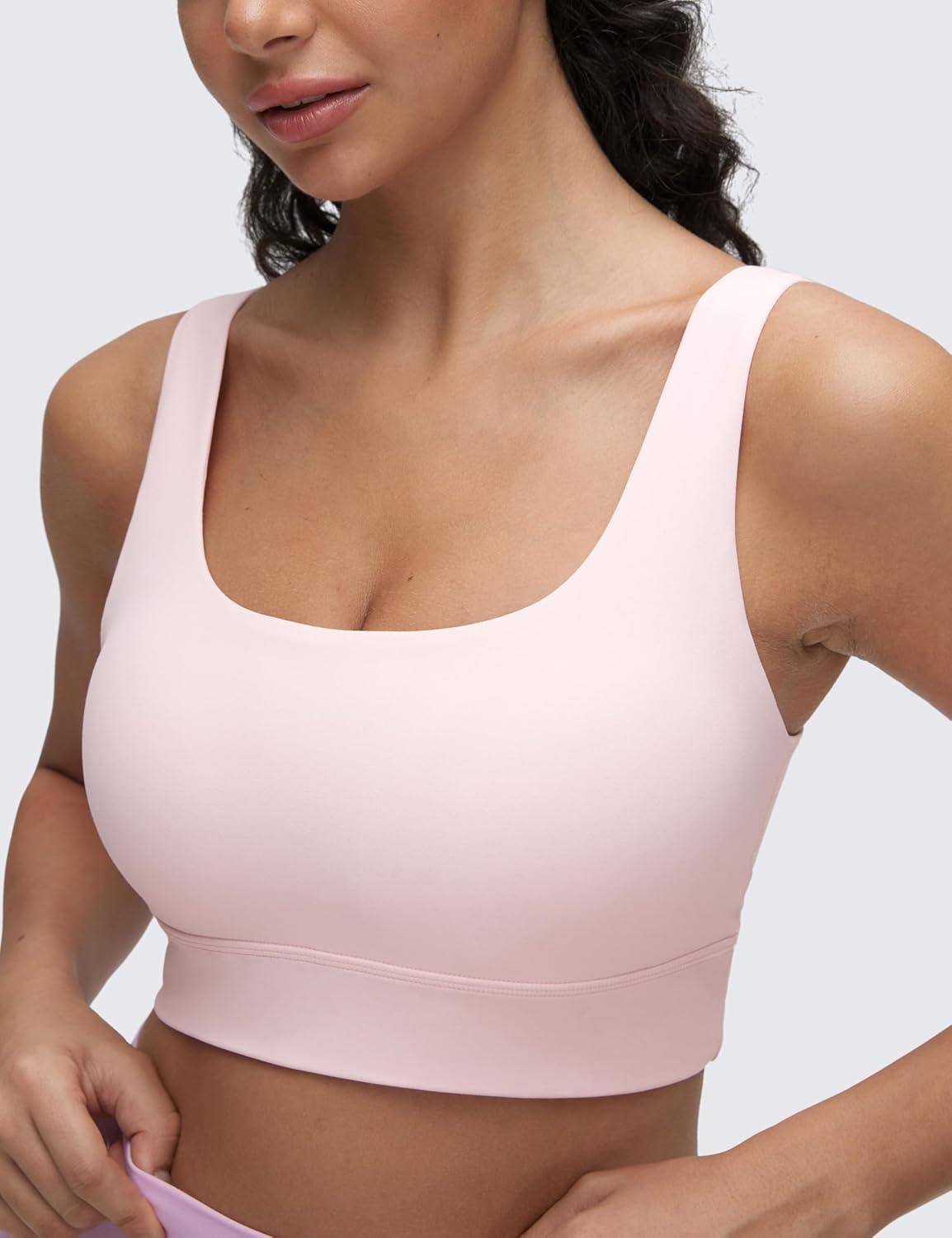 image:imageCRZ YOGA Butterluxe U Back Longline Sports Bras for Women Scoop Neck Padded Yoga Workout Crop Top with Built in PadsStrawberry Pink