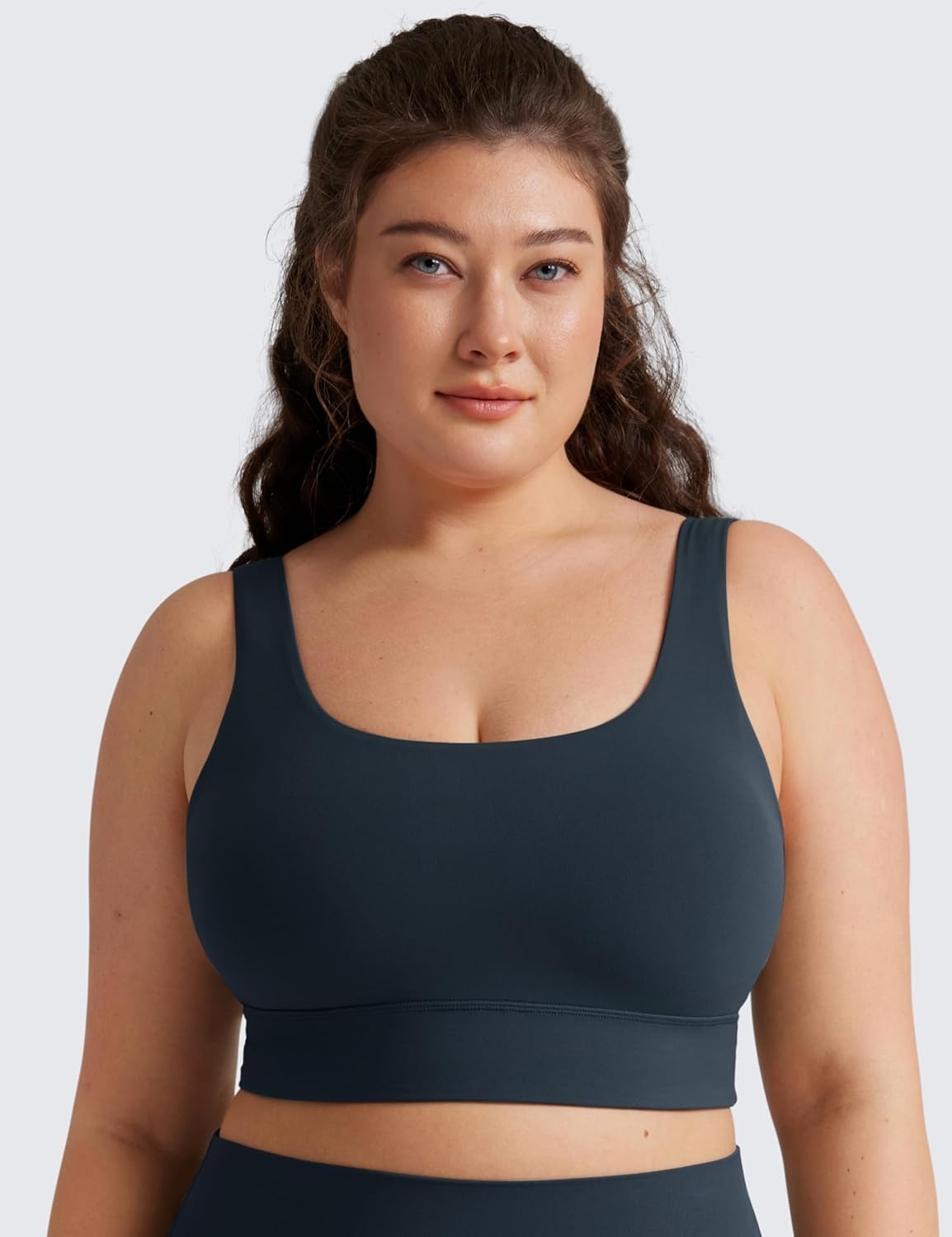 image:imageCRZ YOGA Butterluxe U Back Longline Sports Bras for Women Scoop Neck Padded Yoga Workout Crop Top with Built in PadsTrue Navy