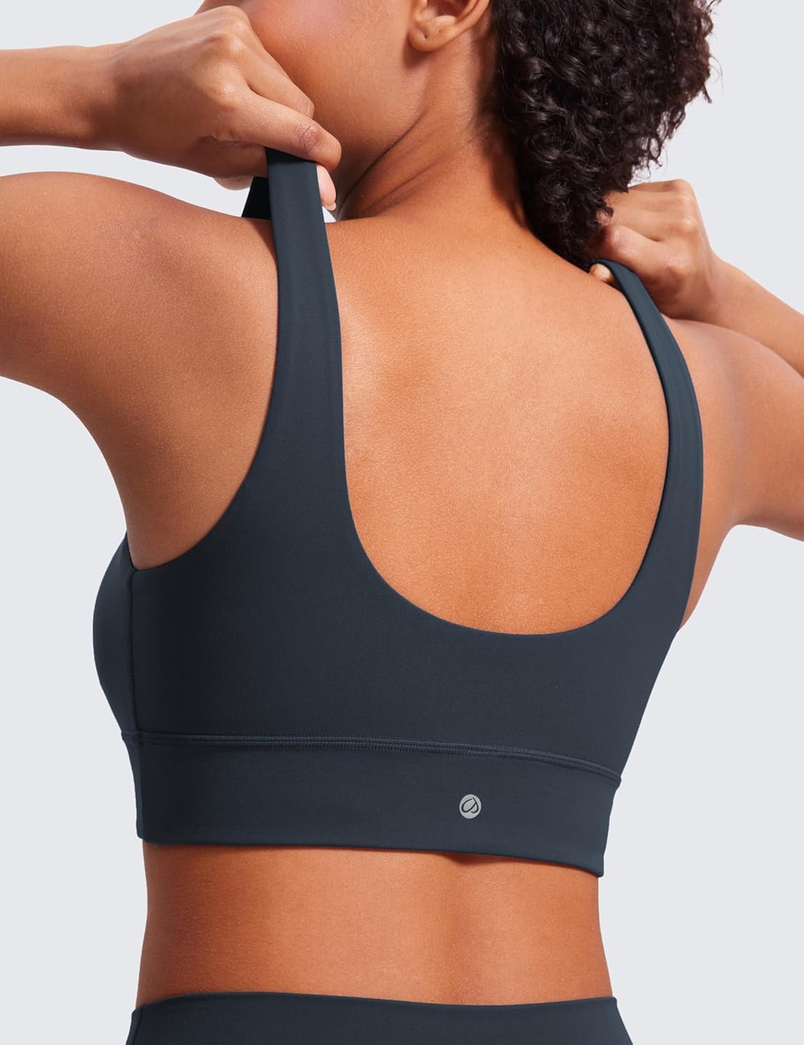 image:imageCRZ YOGA Butterluxe U Back Longline Sports Bras for Women Scoop Neck Padded Yoga Workout Crop Top with Built in PadsTrue Navy