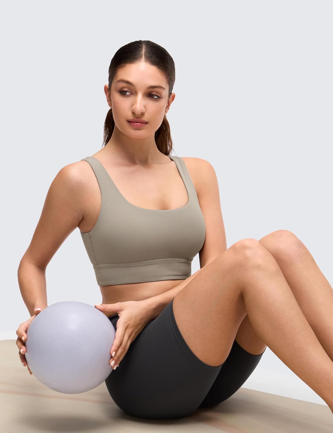 image:imageCRZ YOGA Butterluxe U Back Longline Sports Bras for Women Scoop Neck Padded Yoga Workout Crop Top with Built in PadsWarm Ash Grey