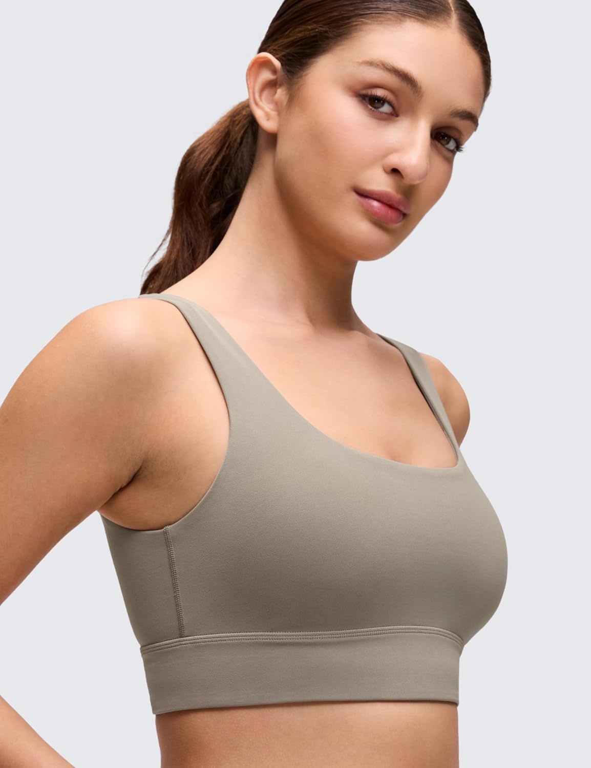 image:imageCRZ YOGA Butterluxe U Back Longline Sports Bras for Women Scoop Neck Padded Yoga Workout Crop Top with Built in PadsWarm Ash Grey