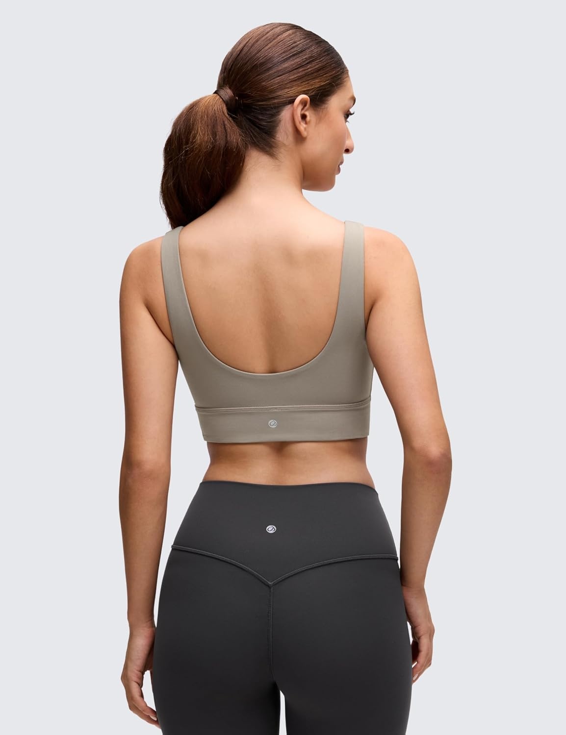 image:imageCRZ YOGA Butterluxe U Back Longline Sports Bras for Women Scoop Neck Padded Yoga Workout Crop Top with Built in PadsWarm Ash Grey