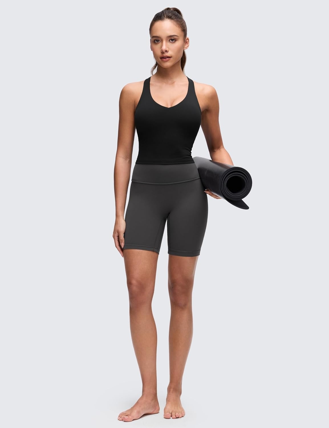 image:imageCRZ YOGA Butterluxe V Neck Racerback Crop Tank Tops for Women Wireless Padded Yoga Longline Sports BraBlack