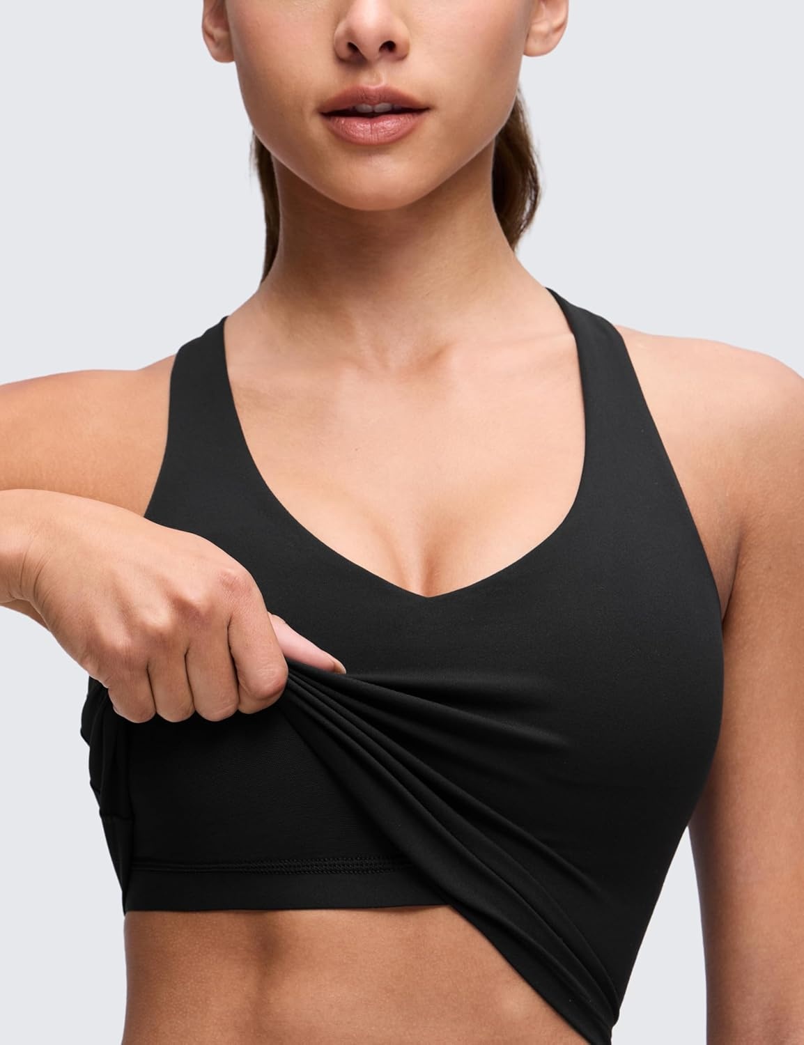 image:imageCRZ YOGA Butterluxe V Neck Racerback Crop Tank Tops for Women Wireless Padded Yoga Longline Sports BraBlack