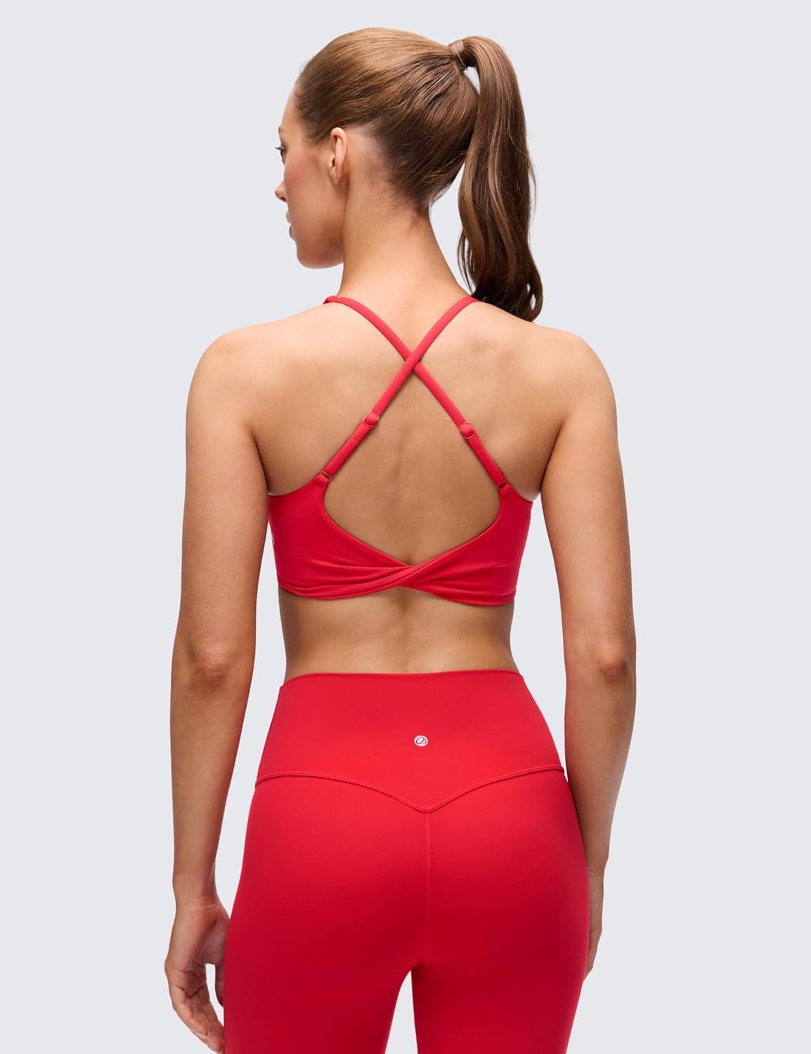 image:imageCRZ YOGA Butterluxe V Neck Twist Cross Back Sports Bras for Women Adjustable Spaghetti Straps Padded Crop Yoga TopAurora Red