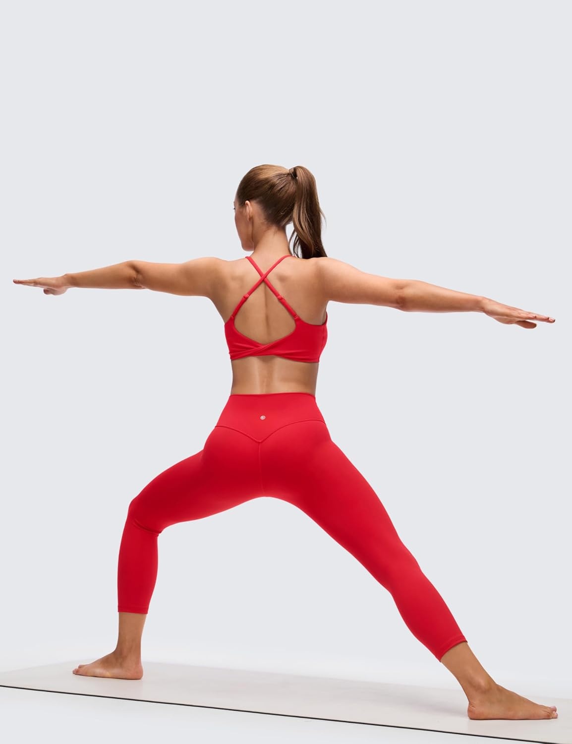 image:imageCRZ YOGA Butterluxe V Neck Twist Cross Back Sports Bras for Women Adjustable Spaghetti Straps Padded Crop Yoga TopAurora Red
