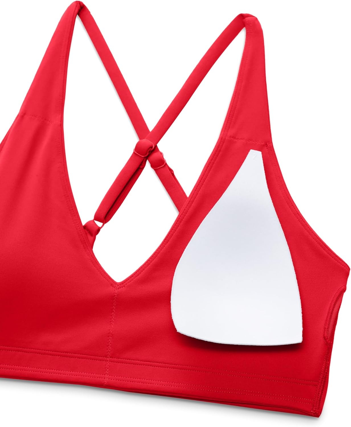 image:imageCRZ YOGA Butterluxe V Neck Twist Cross Back Sports Bras for Women Adjustable Spaghetti Straps Padded Crop Yoga TopAurora Red