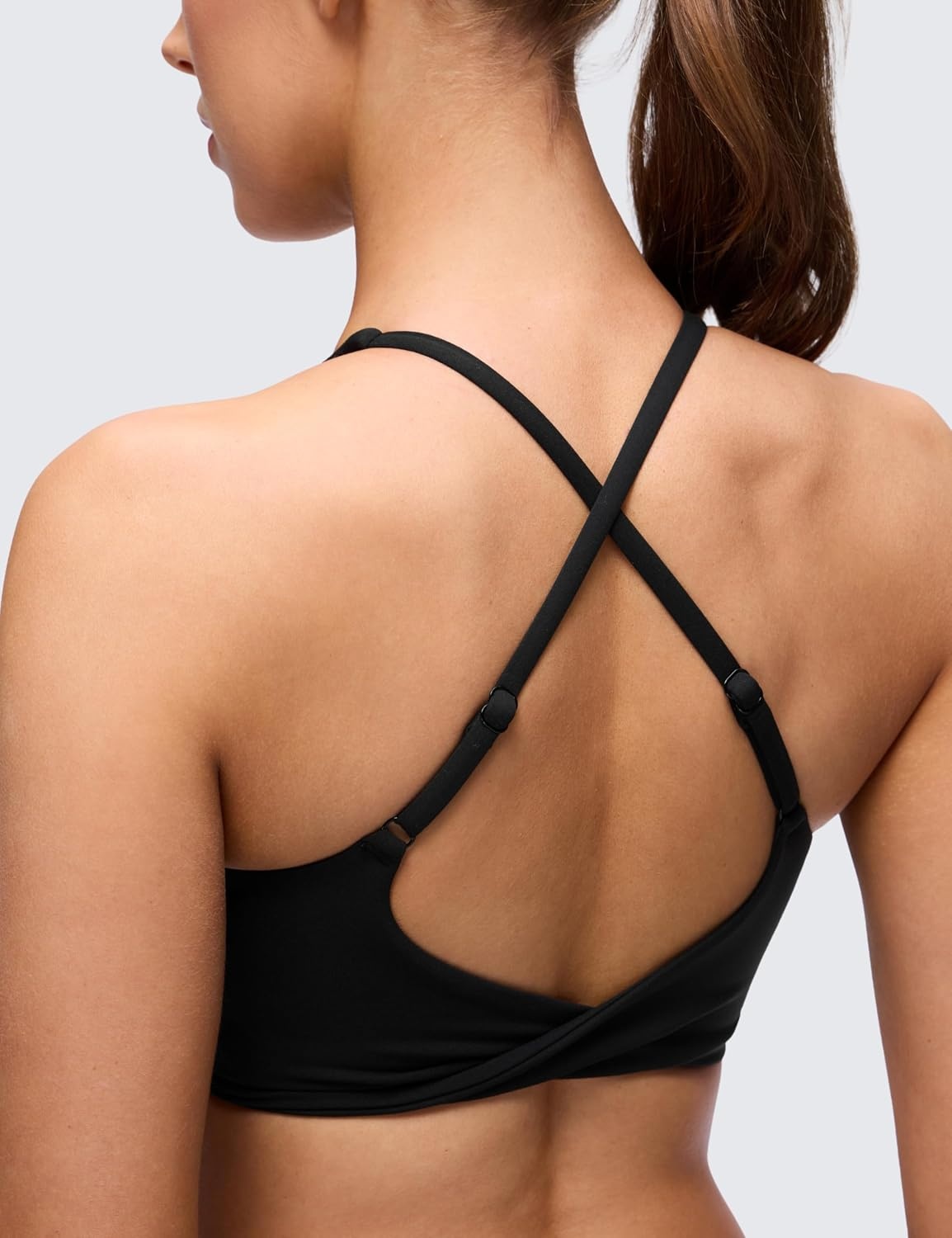 image:imageCRZ YOGA Butterluxe V Neck Twist Cross Back Sports Bras for Women Adjustable Spaghetti Straps Padded Crop Yoga TopBlack