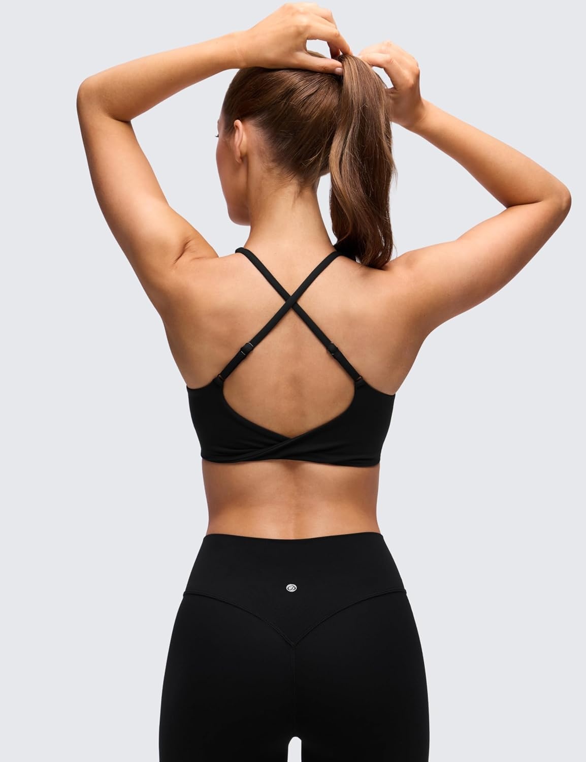 image:imageCRZ YOGA Butterluxe V Neck Twist Cross Back Sports Bras for Women Adjustable Spaghetti Straps Padded Crop Yoga TopBlack