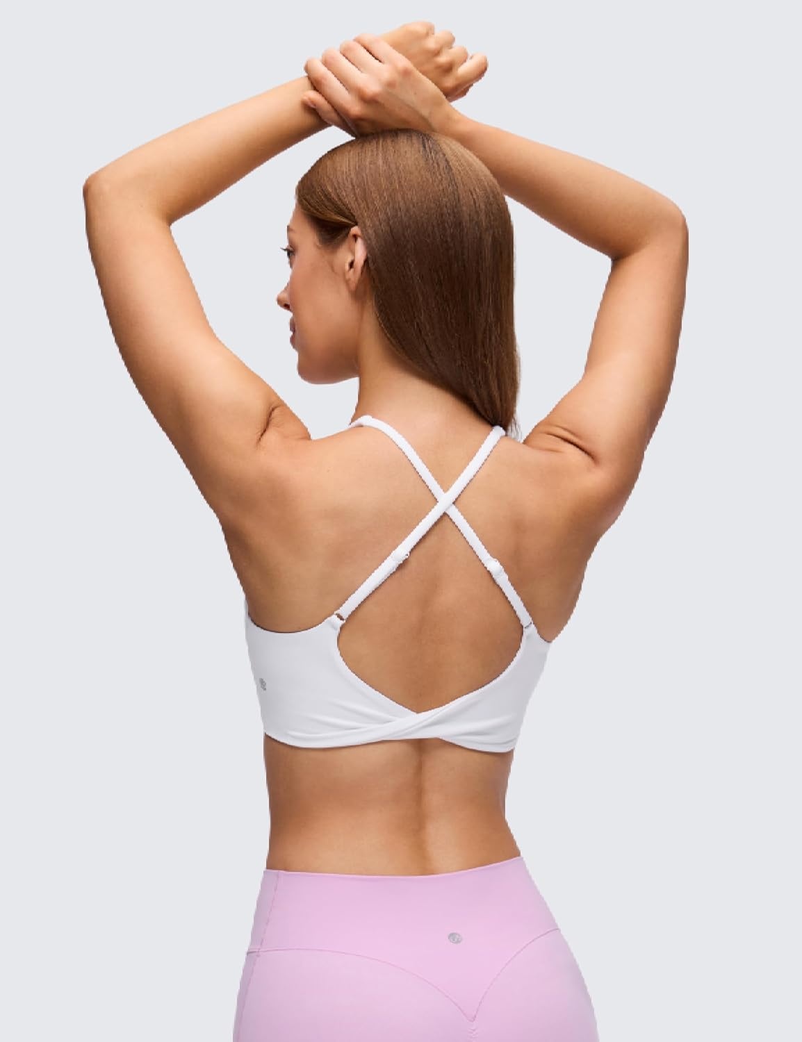 image:imageCRZ YOGA Butterluxe V Neck Twist Cross Back Sports Bras for Women Adjustable Spaghetti Straps Padded Crop Yoga TopWhite