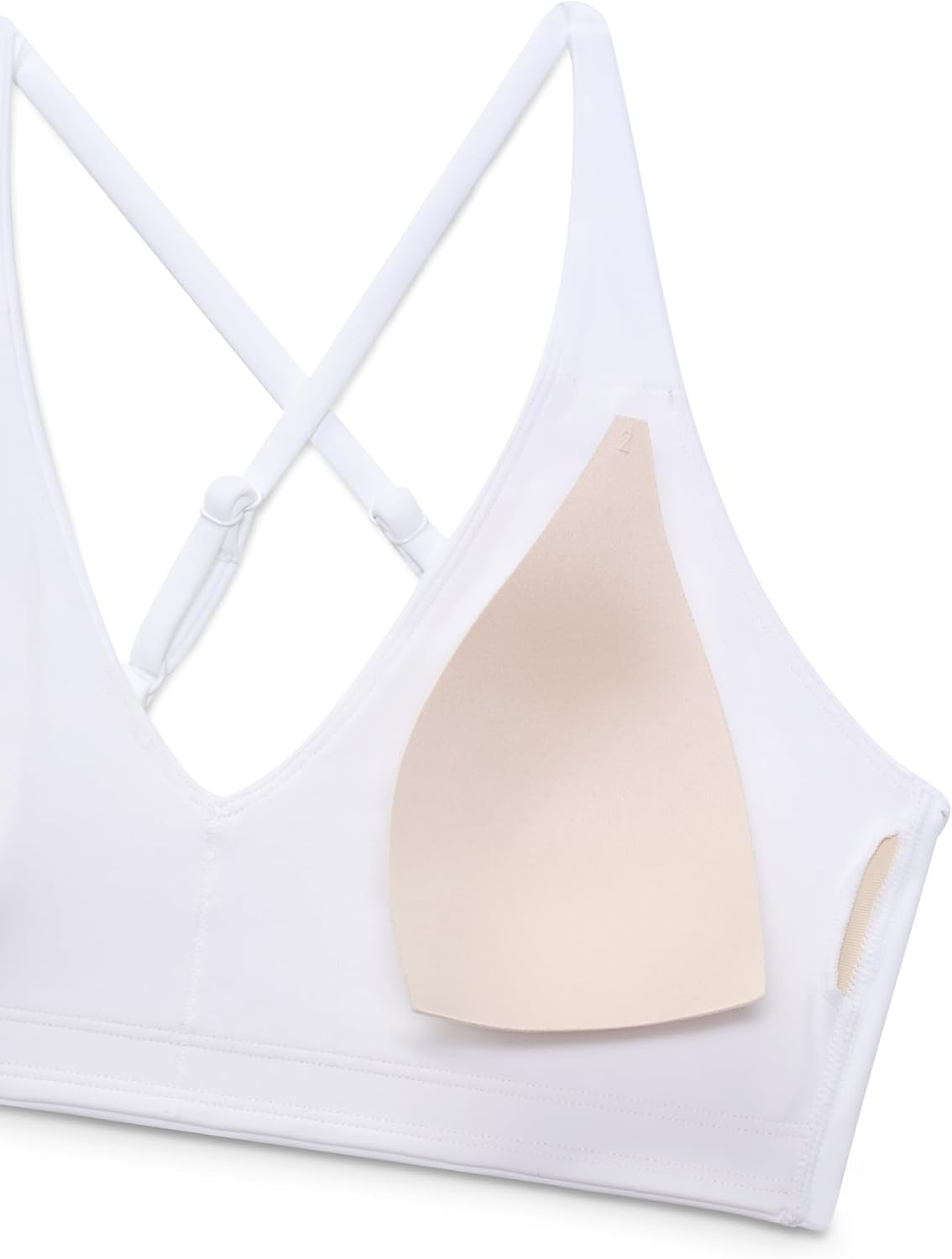 image:imageCRZ YOGA Butterluxe V Neck Twist Cross Back Sports Bras for Women Adjustable Spaghetti Straps Padded Crop Yoga TopWhite