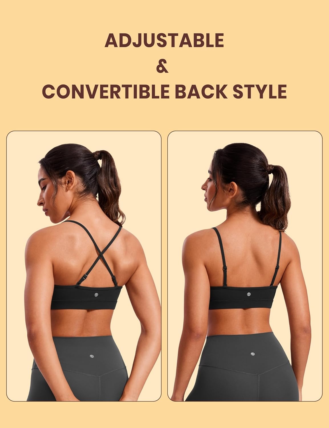 image:imageCRZ YOGA Butterluxe VNeck Sports Bras for Women Adjustable Thin Straps Padded Yoga Top Basic Wireless CamisoleBlack