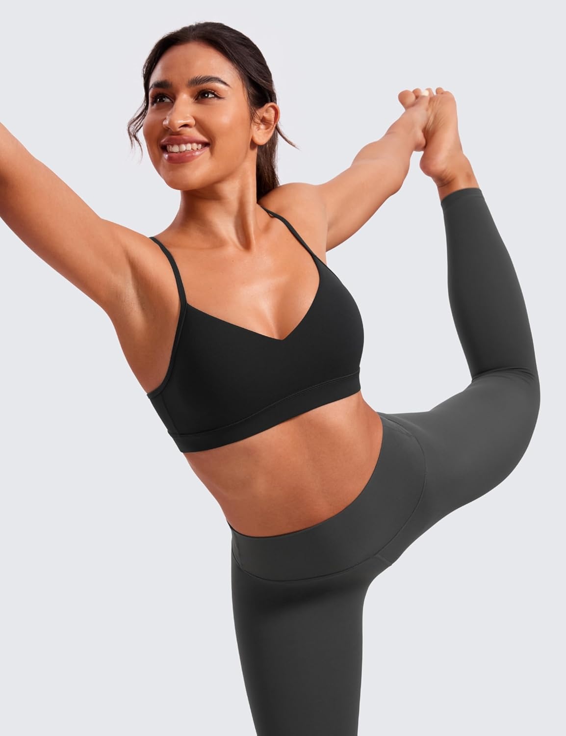 image:imageCRZ YOGA Butterluxe VNeck Sports Bras for Women Adjustable Thin Straps Padded Yoga Top Basic Wireless CamisoleBlack